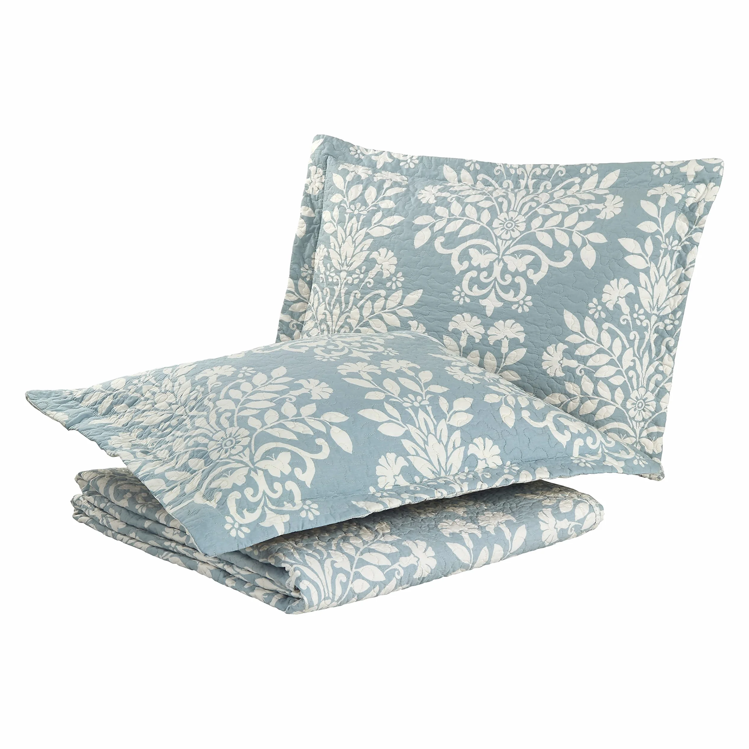 Laura Ashley - Kolekcja Rowland - Zestaw kołder - 100% bawełna, odwracalna, całoroczna pościel z pasującymi pokrowcami, wstępnie prana dla dodatkowego komfortu, pełna/królowa, niebieska