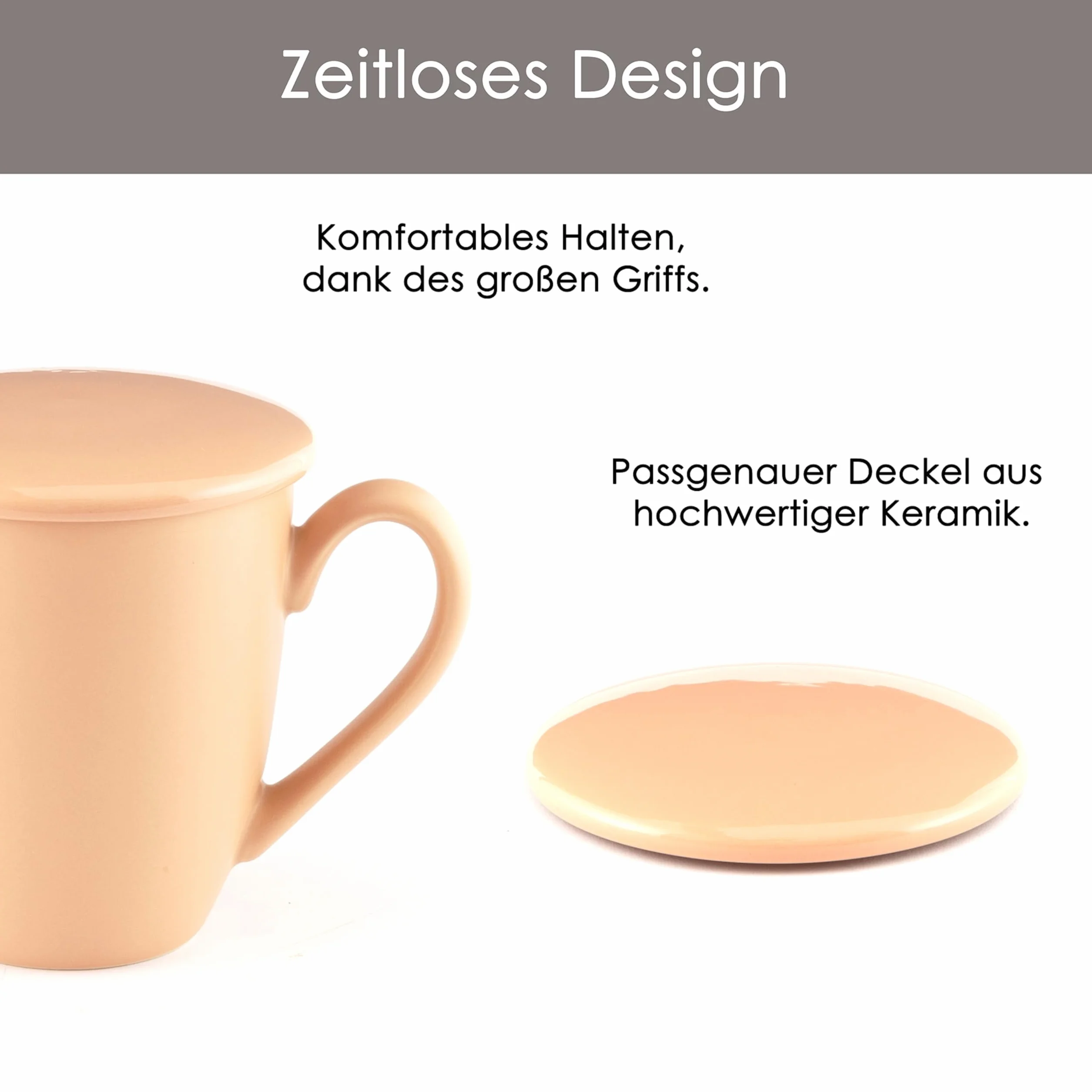 Hanseküche Filiżanka do herbaty z pokrywką i sitkiem – XXL kubek do herbaty 600 ml – duża filiżanka do herbaty ceramiczna – filiżanka Jumbo z pokrywką, ceramiczny, filtr do herbaty, sitko do herbaty