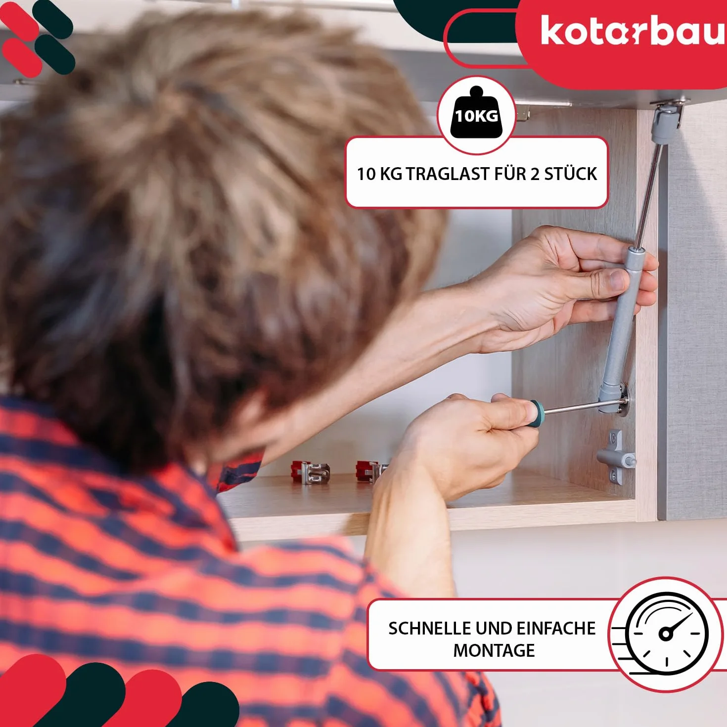 KOTARBAU® Zestaw 2 łączników klapy, sprężyna gazowa 100 N, amortyzatory mebli, sprężyna gazowa do szafki kuchennej, tłumik drzwi szafki, tłumik drzwi, tłumik drzwiowy, srebrny gazowy amortyzator