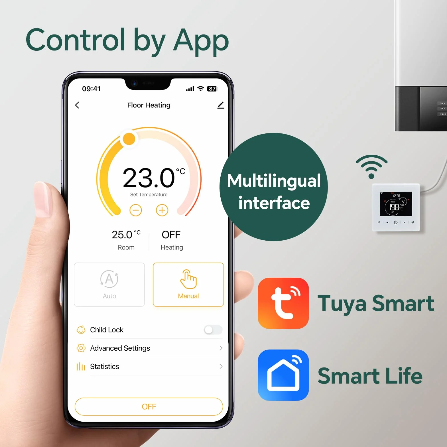 Termostat WiFi do ogrzewania kotła, inteligentny termostat do kotła kombi, kompatybilny z aplikacją Tuya, 2-przewodowy programowalny cyfrowy termostat bezprzewodowy ze sterowaniem głosowym, zasilanie