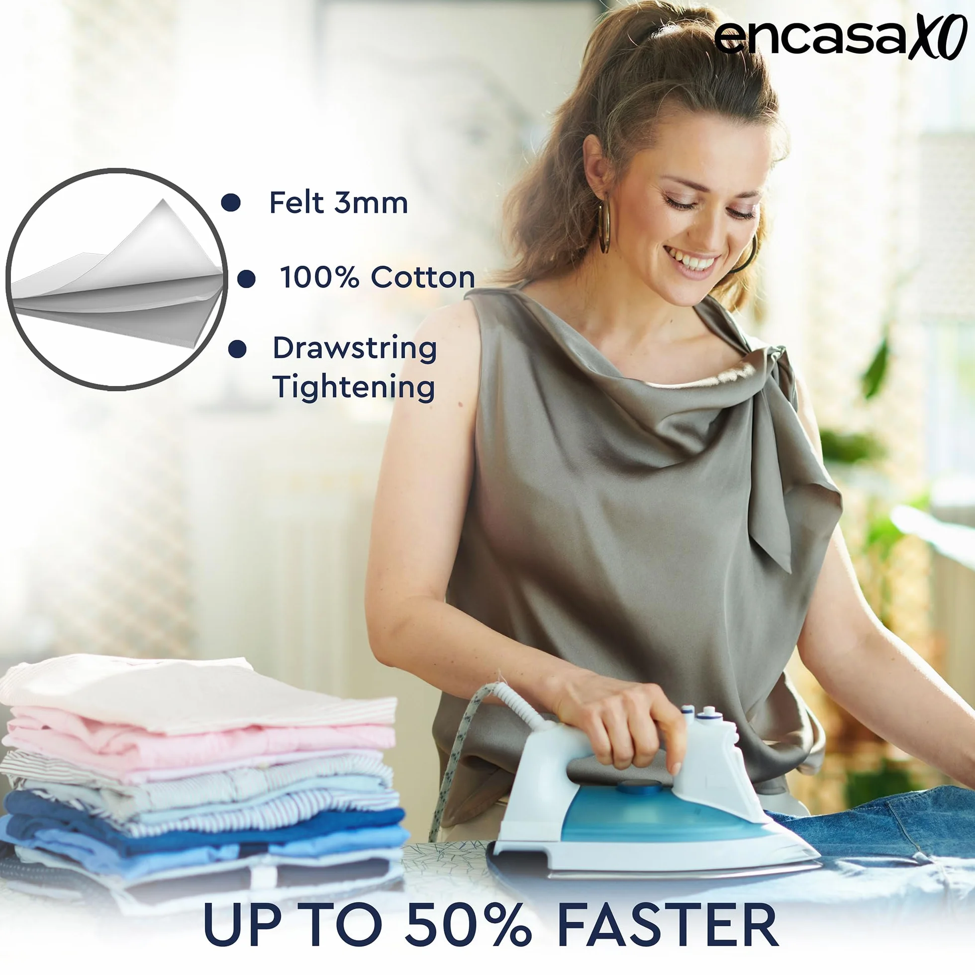 Encasa Homes Zapasowy pokrowiec na deskę do prasowania z wyściółką filcową 3 mm, wzmocniony sznurkiem (pasuje do standardowych desek do prasowania XL o wymiarach 135 x 45 cm), odbijający ciepło, z