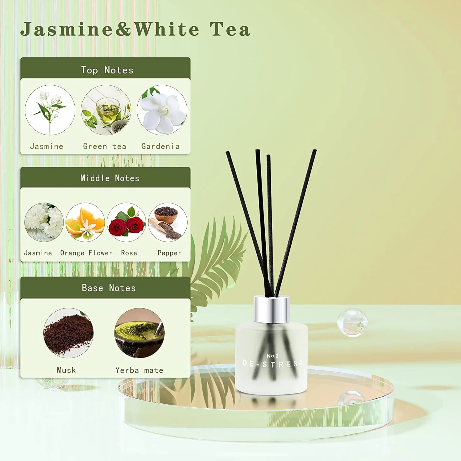 Zestaw 3 dyfuzorów zapachowych, 50 ml, lawenda, jaśmin, trawa cytrynowa, zestaw dyfuzorów do aromaterapii, z 12 czarnymi patyczkami z włókna, odświeżacz powietrza do sypialni, łazienki, biura