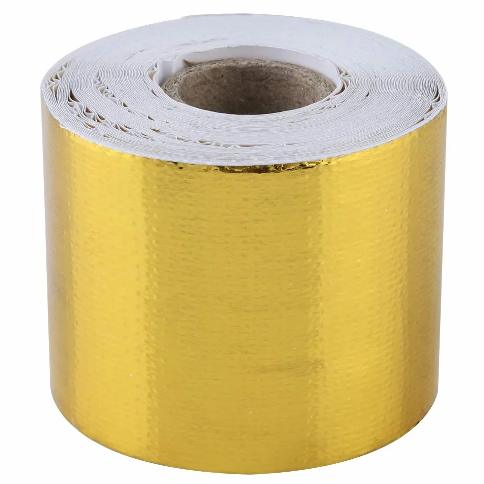 Taśma Osłony Termicznej Samoprzylepna, Taśma Aluminiowa Samoprzylepna 1 Rolka Samoprzylepna Folia Aluminiowa ze Złotego Samochodu Odblaskowa Taśma do Owijania Osłony Termicznej(Golden 10M*5Cm)