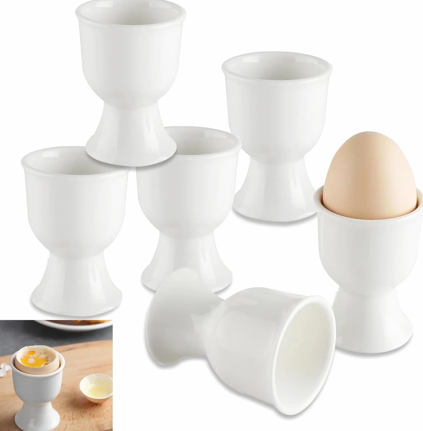 Zestaw kieliszków do jajek z porcelany, 6 sztuk, biała porcelana, stojak na jajka, 7 x 5,2 cm, biała porcelana, biały, na każdy stół śniadaniowy, jajka na twardo i miękko