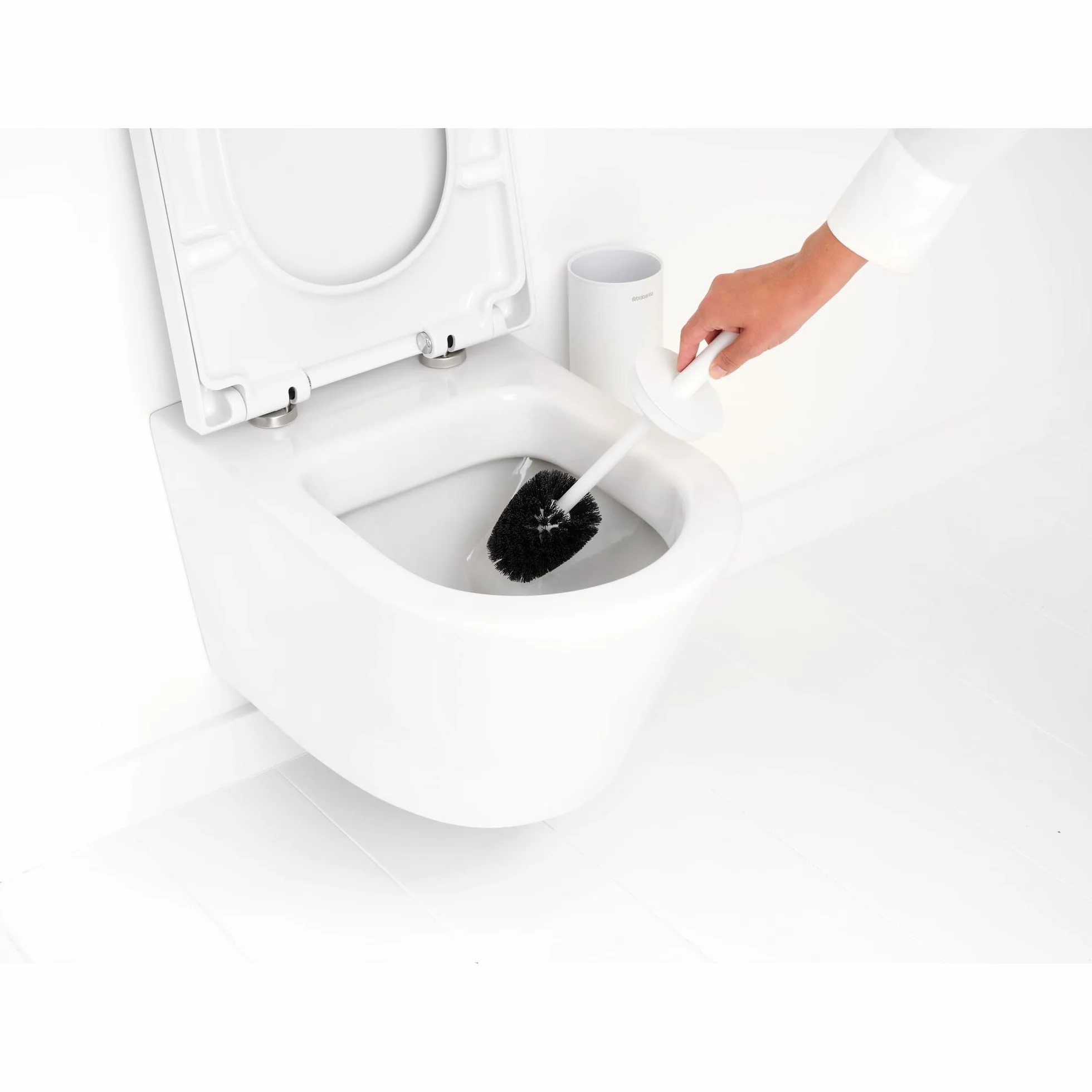 Brabantia, Mindset Szczotka Toaletowa w Obudowie, Szczotka z Włosiem, Stalowy Uchwyt Ochronny, Odporna na Korozję, Akcesoria Łazienkowe, Fresh White 42, 11, 9,6 cm