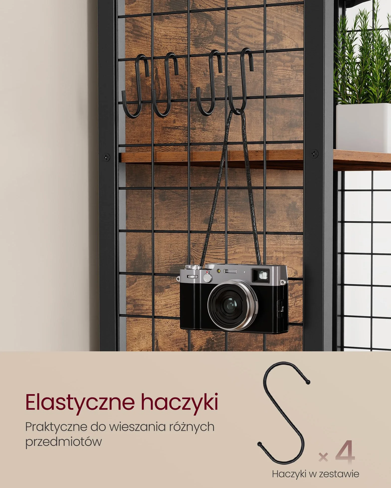 VASAGLE Regał na książki, 6-poziomowy regał na książki, jednostka regałowa z 4 haczykami, 30 x 60 x 175,6 cm, do biura, gabinetu, salonu, sypialni, rustykalny brąz i atramentowa czerń LLS171K01