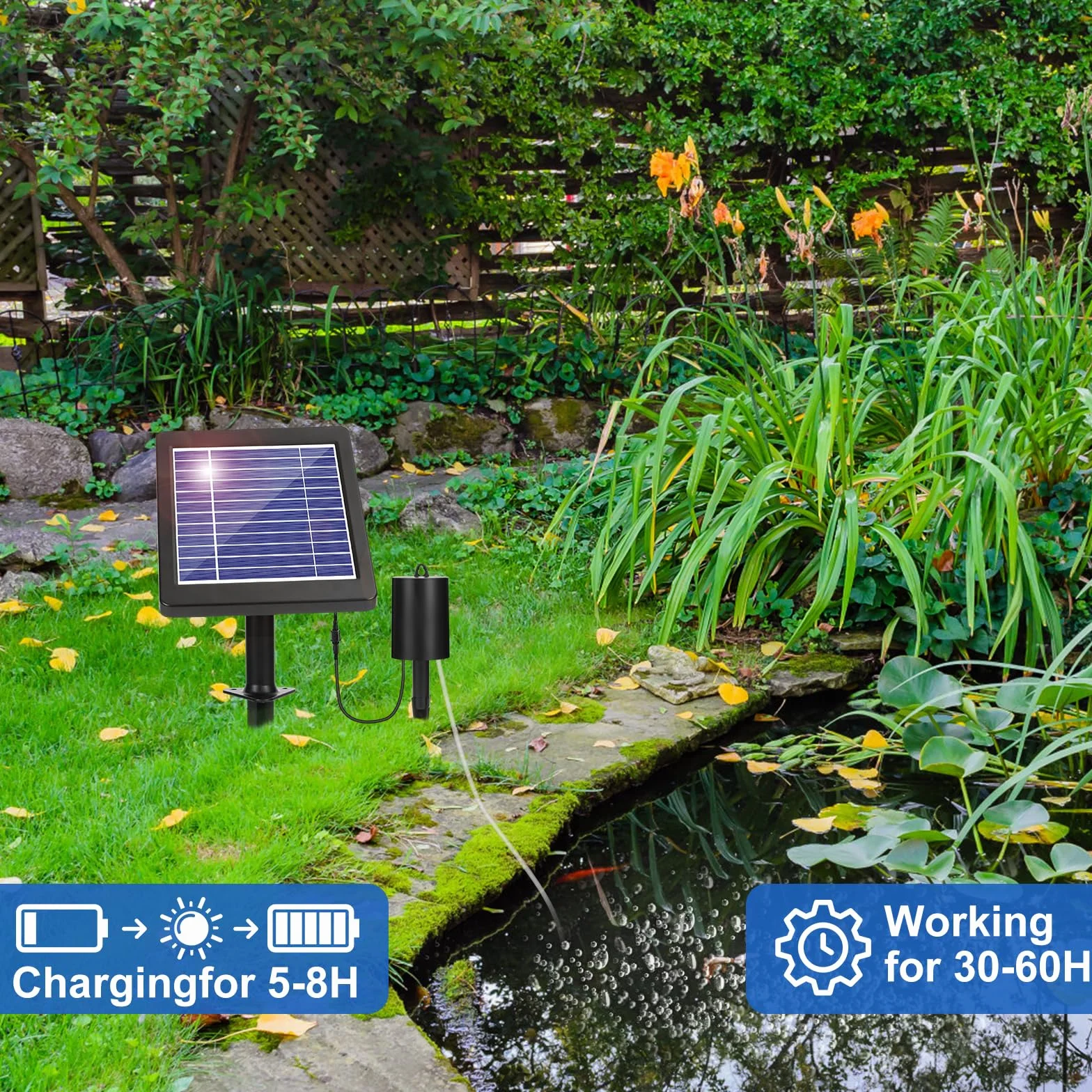 GuKKK Solar Power Air Pump Kit, Solar Oxygen Pump for Aquarium 4W Solar Staw Aerator Węże i Kamienie Wentylacyjne Do Zbiornika Ryb, Staw Rybny