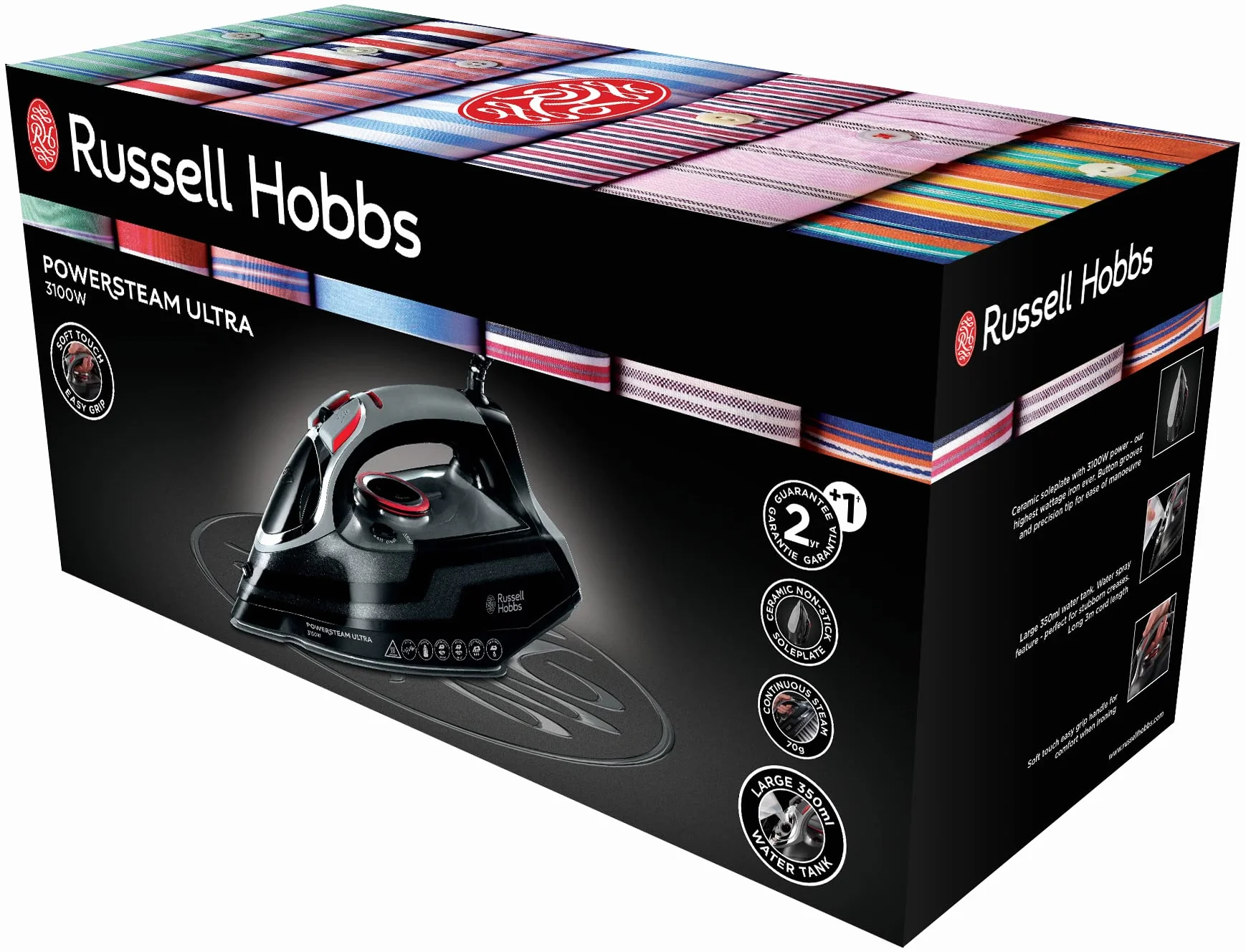 Russell Hobbs żelazko parowe 3100W, uderzenie pary 210g, strumień pary 70g/min, Power Steam (zbiornik 350ml, ceramiczna stopa, funkcja samoczyszczenia, zapobieganie osadzaniu się kamienia) 20630-56