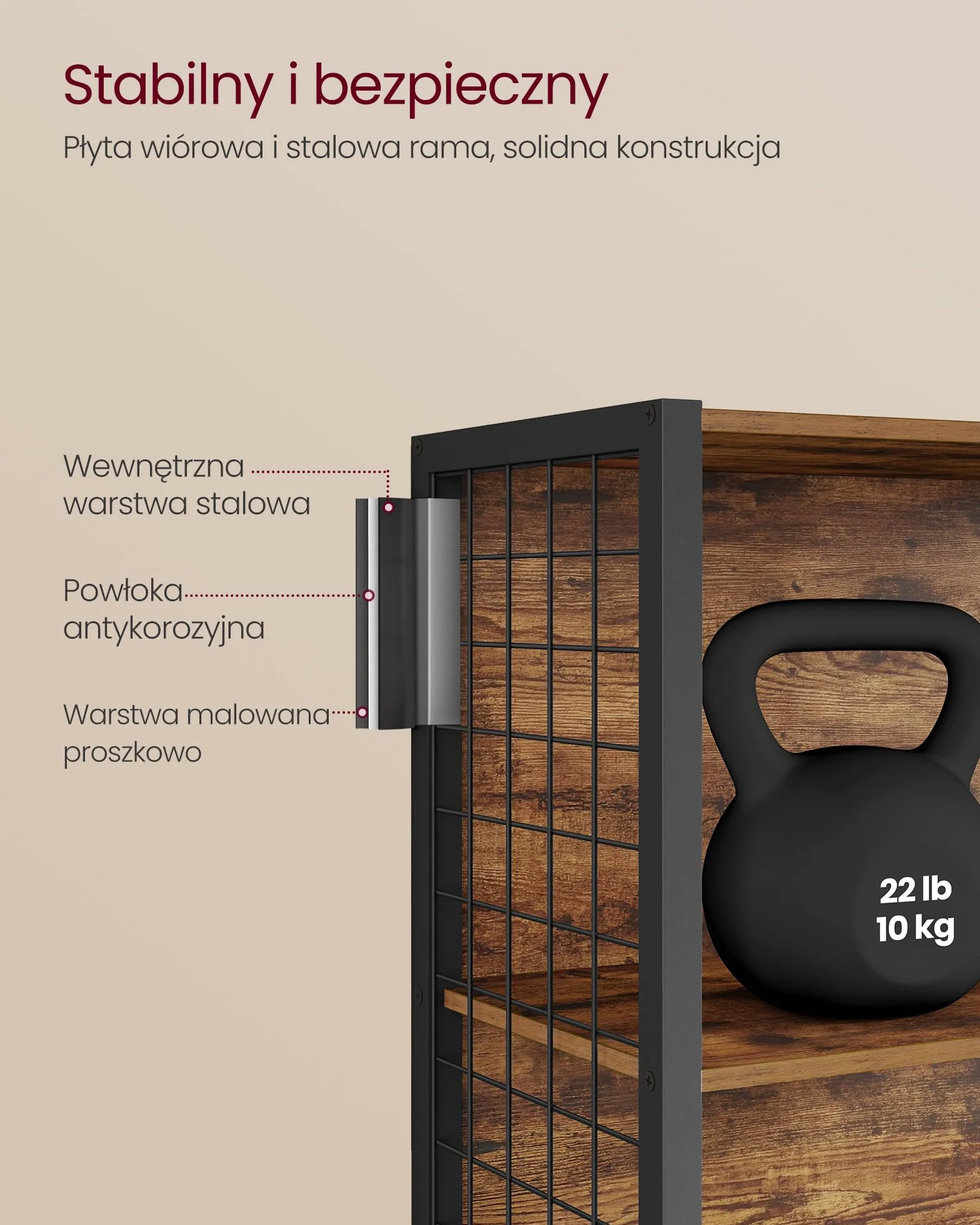 VASAGLE Regał na książki, 6-poziomowy regał na książki, jednostka regałowa z 4 haczykami, 30 x 60 x 175,6 cm, do biura, gabinetu, salonu, sypialni, rustykalny brąz i atramentowa czerń LLS171K01