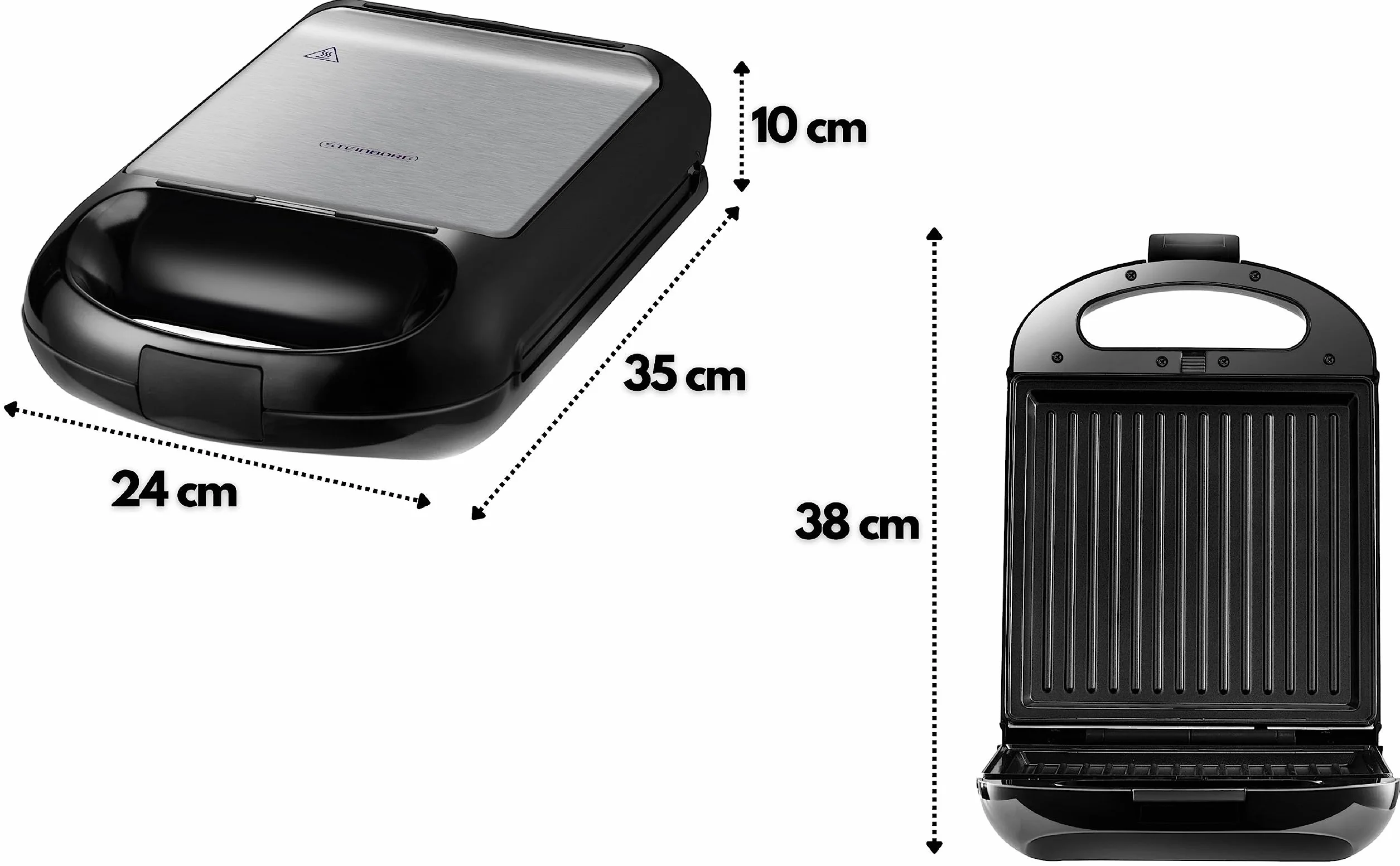 Steinborg 3 w 1 Opiekacz do Kanapek XXL | 3 Wymienne Płyty | 1200 W | Grill Kontaktowy Wielofunkcyjny | Gofrownica | Elektryczny 4-Częściowy, Srebrny/Czarny