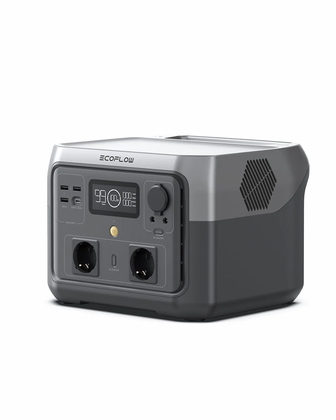 ECOFLOW Przenośna stacja zasilania RIVER 2 MAX, bateria LiFeP04 512 Wh/szybkie ładowanie w 1 godz., moc wyjściowa do 1000 W, generator słoneczny, do użytkowania na kempingu, w kamperach