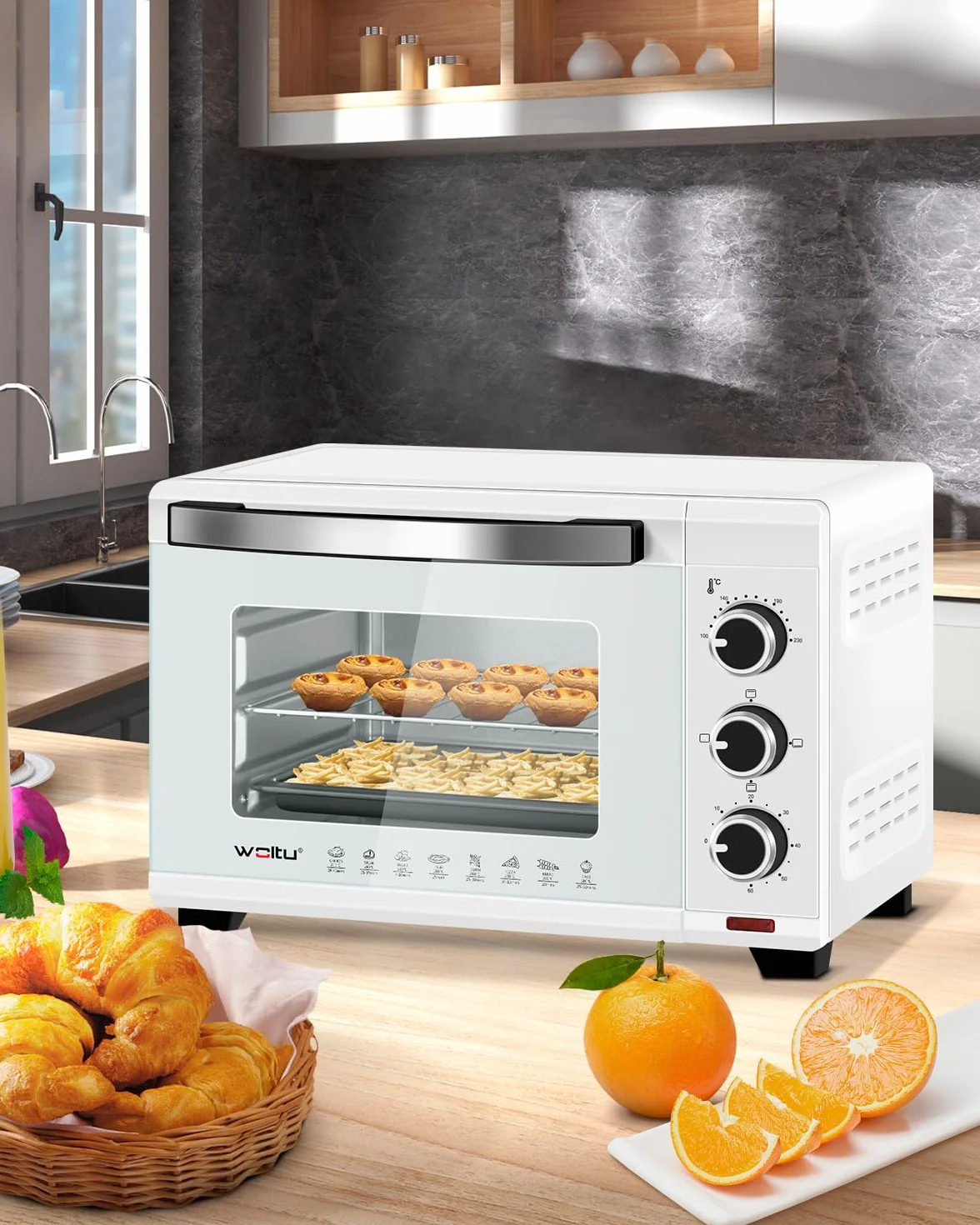WOLTU mini piekarnik 20 litrowy 1400W biały z timerem 100-250°C