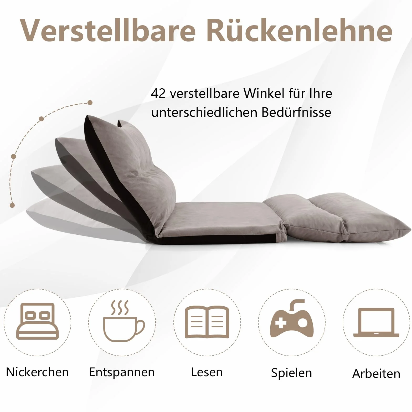 COSTWAY Składana sofa podłogowa 3 w 1 z funkcją spania i regulowanym oparciem, sofa z 2 poduszkami lędźwiowymi, składana sofa, fotel do spania do salonu i sypialni, kolor szary, TG32341SDDE