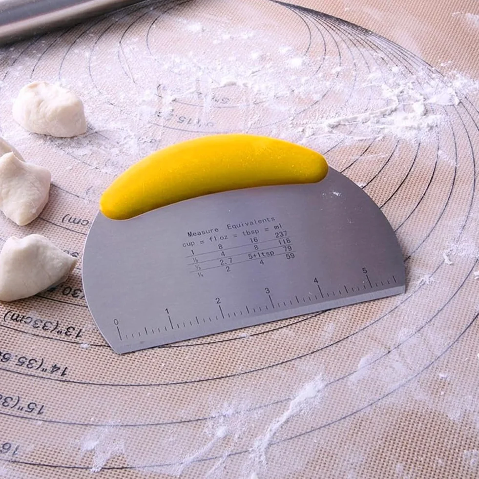 wielofunkcyjny nóż kuchenny – uniwersalny skrobak ze stali nierdzewnej – idealny do cięcia, siekania i pomiaru, od HSYTEK (żółty)