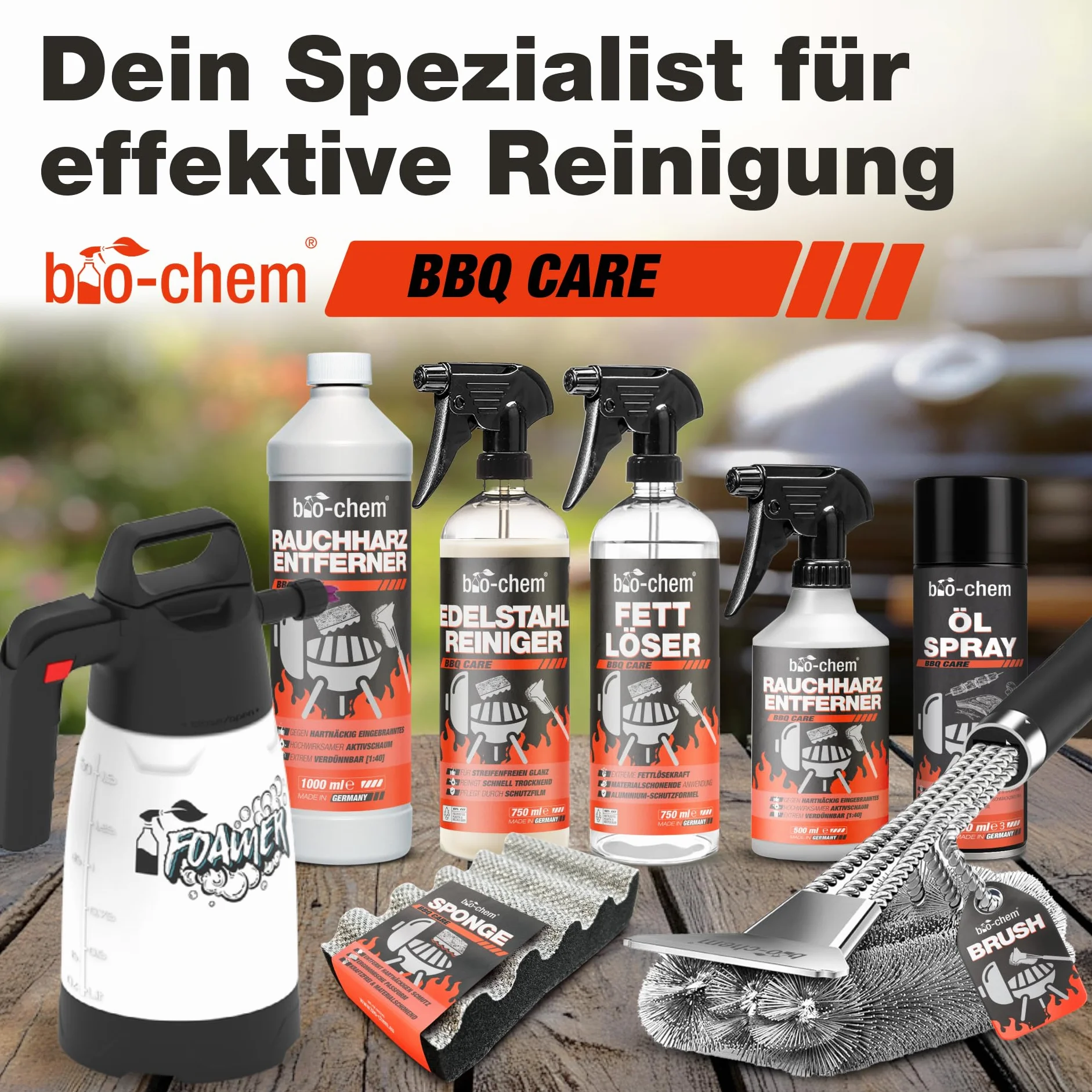 bio-chem BBQ-Cleaner ?rodek do czyszczenia grilla 750 ml + ?ciereczka z mikrofibry efektywne czyszczenie w profesjonalnej jako?ci spray piel?gnacyjny do rusztu do grilla, bezzapachowy i przyjazny