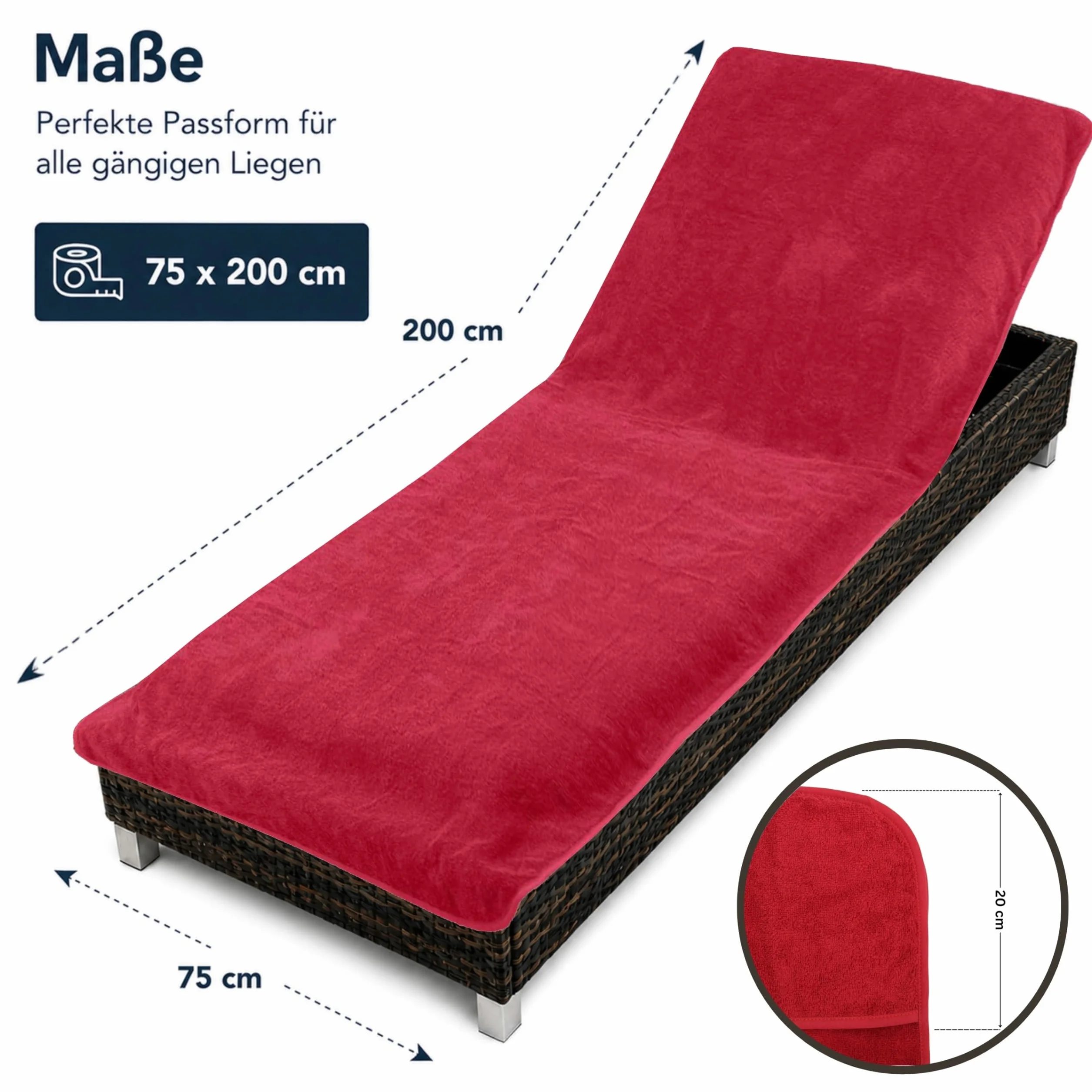 Brandsseller Pokrowiec ochronny na leżak ogrodowy, plażowy, ręcznik frotte, ok. 75 x 200 cm – czerwony
