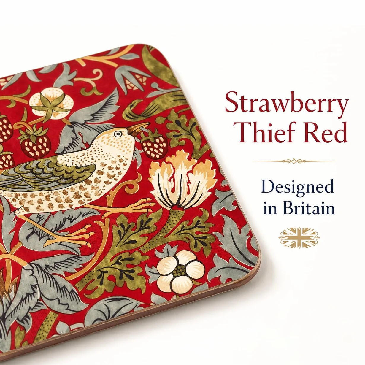 Portmeirion Pimpernel Strawberry Thief czerwone podstawki zestaw 6 sztuk 10,5 x 10,5 x 0,58 cm