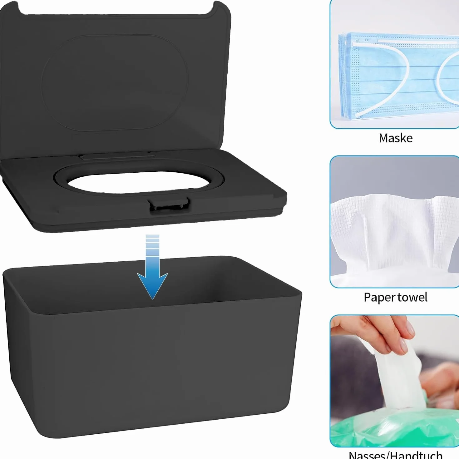 Pudełko na mokre chusteczki na mokre chusteczki toaletowe, pudełko do wielokrotnego napełniania, do toalety, domu, biura, samochodu (czarne)
