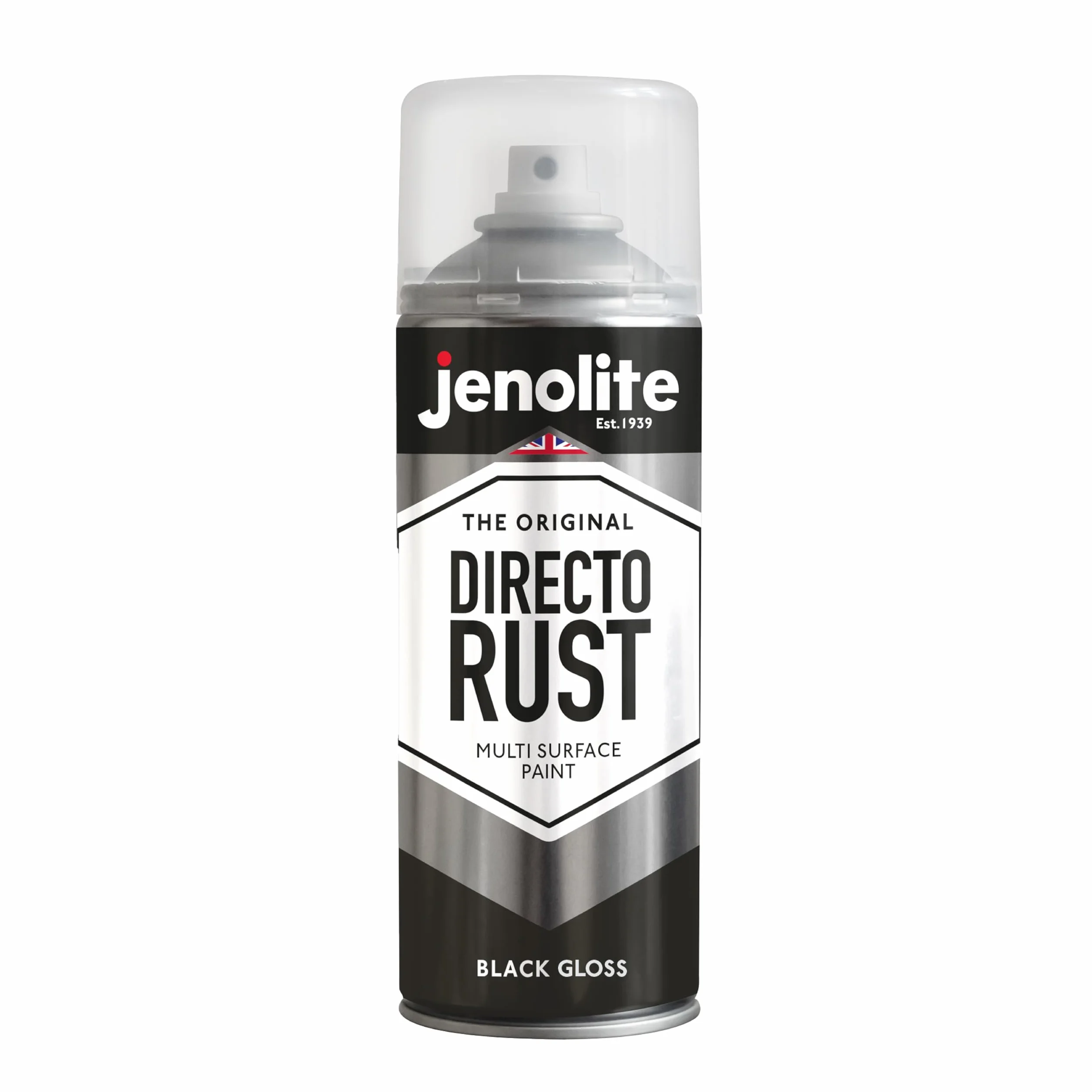 JENOLITE Directorust Black Gloss - wielopowierzchniowa farba w sprayu - do stosowania na powierzchniach drewnianych, metalowych, plastikowych, ceramicznych i zardzewiałych - 400 ml