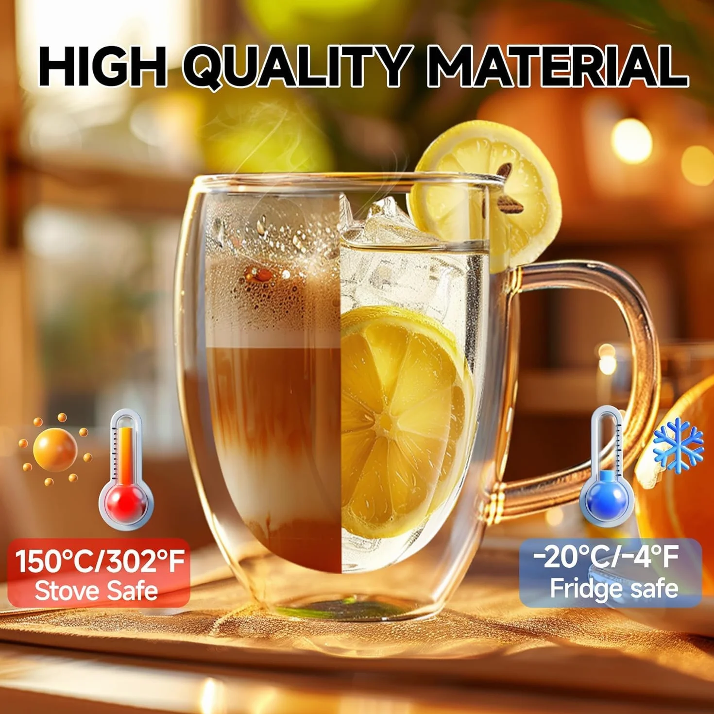 ERBO Szklanki do kawy o podwójnych ściankach 350 ml, szklanki do latte macchiato, 2 sztuki szklanek do kawy z uchwytem, podwójne ścianki cappuccino latte szklanki do herbaty