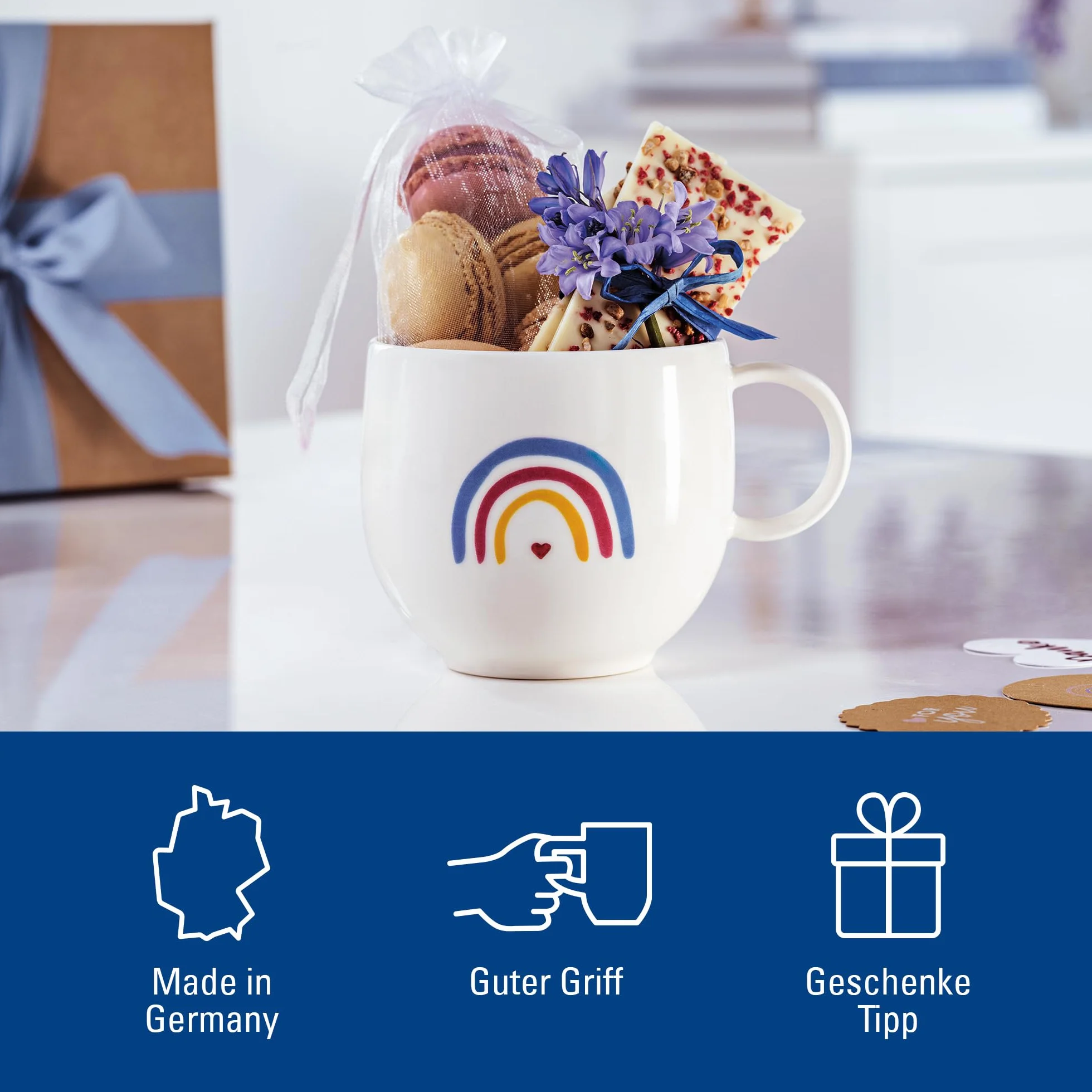 Villeroy & Boch With Love kubek z uchem Be Happy porcelana Premium filiżanka do kawy i herbaty mycie w zmywarce mikrofalowa