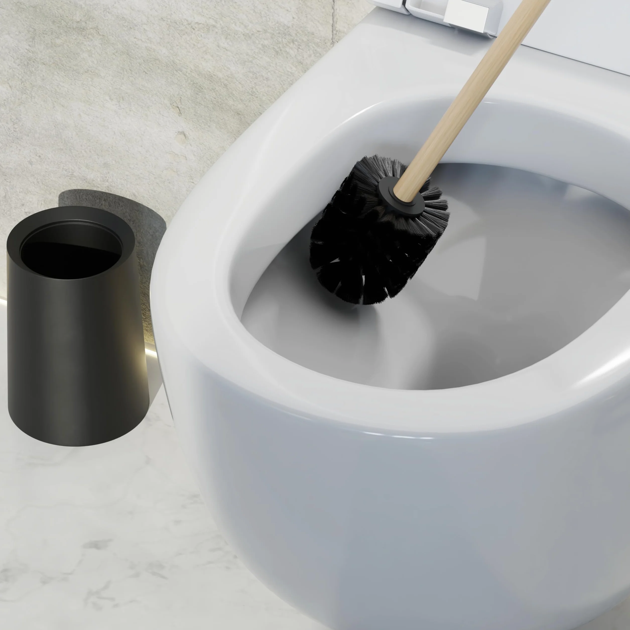 SAVEGA Szczotka toaletowa z uchwytem bambusowym i nylonowym włosiem – szczotka do WC XL wysokość 46 cm – elegancki zestaw szczotek toaletowych z pojemnikiem z tworzywa sztucznego – nowoczesny dodatek