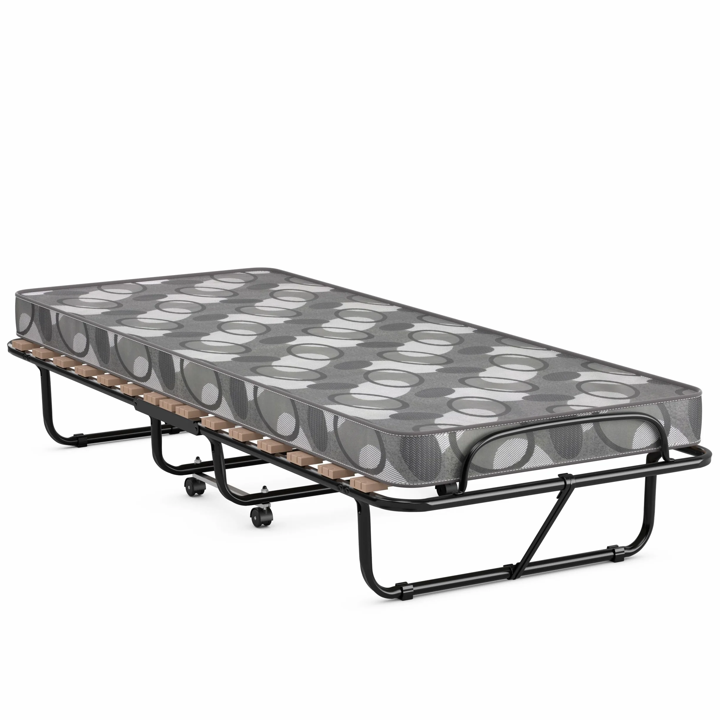 GIANTEX Łóżko składane 80 x 190 cm z materacem piankowym z pamięcią kształtu, składane łóżko dodatkowe ze stali z 4 uniwersalnymi kółkami do domu, biura i na kemping (szare)