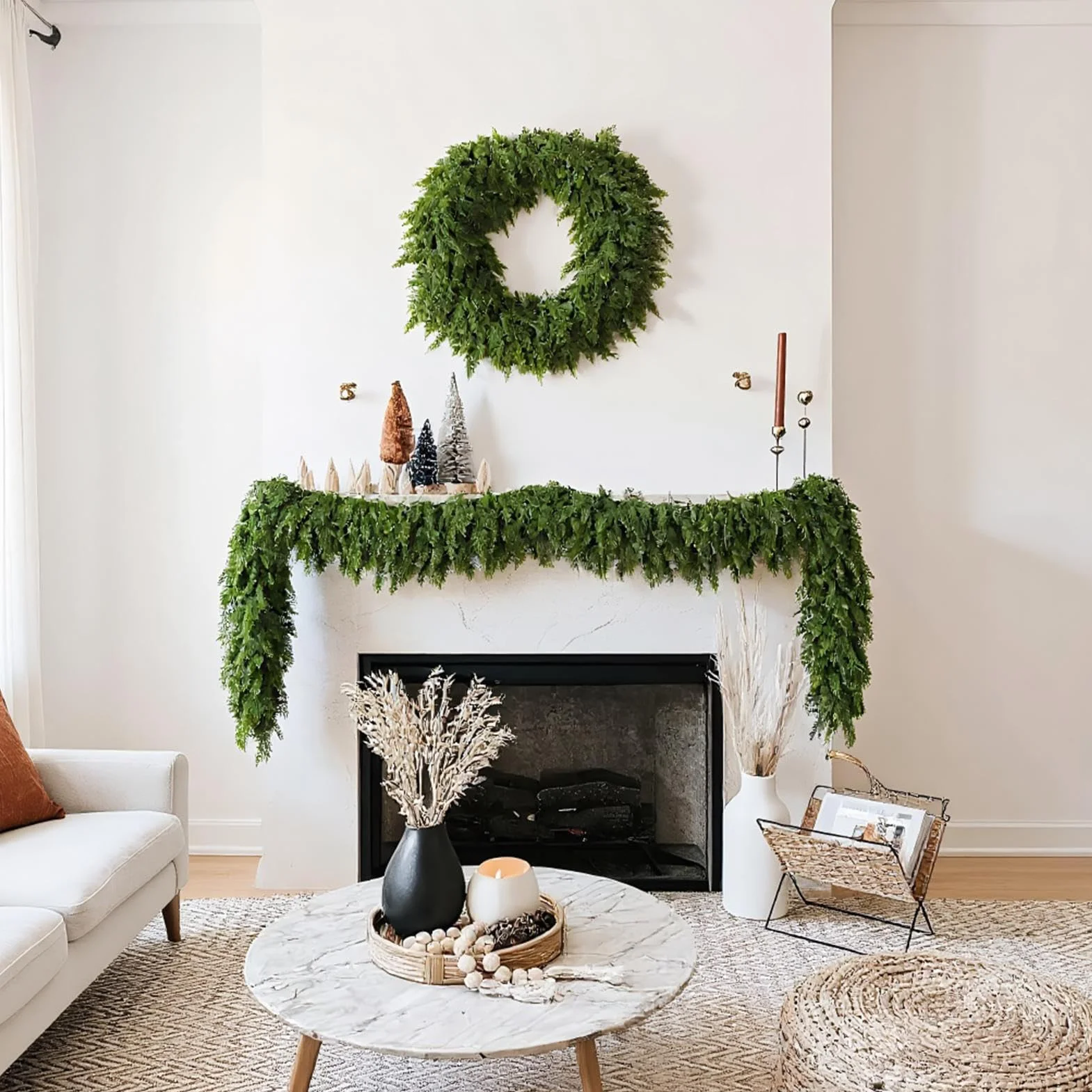Świąteczna girlanda cedrowa, elastyczna konstrukcja, 1,8 m, Cedar Holiday Garland, realistyczna winorośl zieleni, odporna na kurz, do kominków okienne ramy schodowe stół Mantel