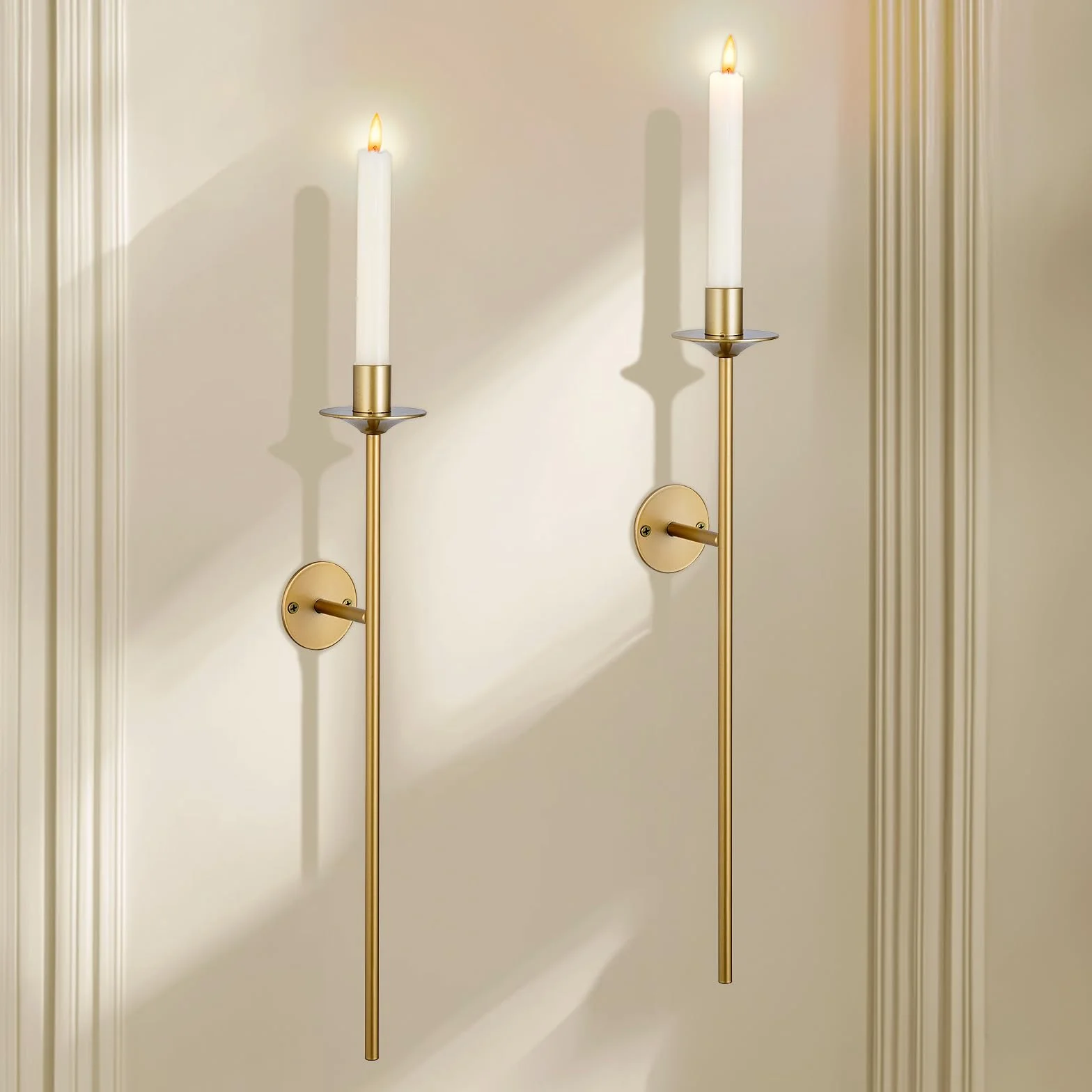 Sziqiqi Zestaw 2 złotych lamp ściennych do świec stożkowych, nowoczesny design, metalowe kije do sypialni, salonu, łazienki, jadalni