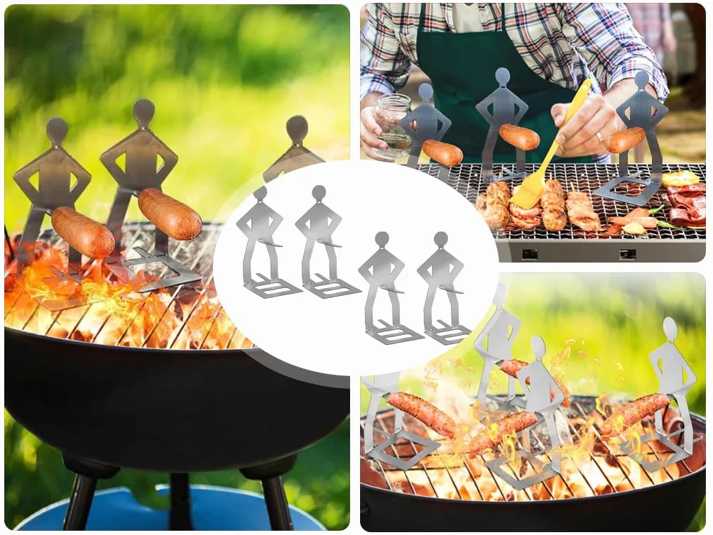 4 uchwyty na kiełbasy ze stali nierdzewnej, stojak do grillowania, hot dog, stojące męskie uchwyty na kiełbasy, ze stali nierdzewnej, zabawny uchwyt na BBQ hotdog, na kemping, przyjęcie w