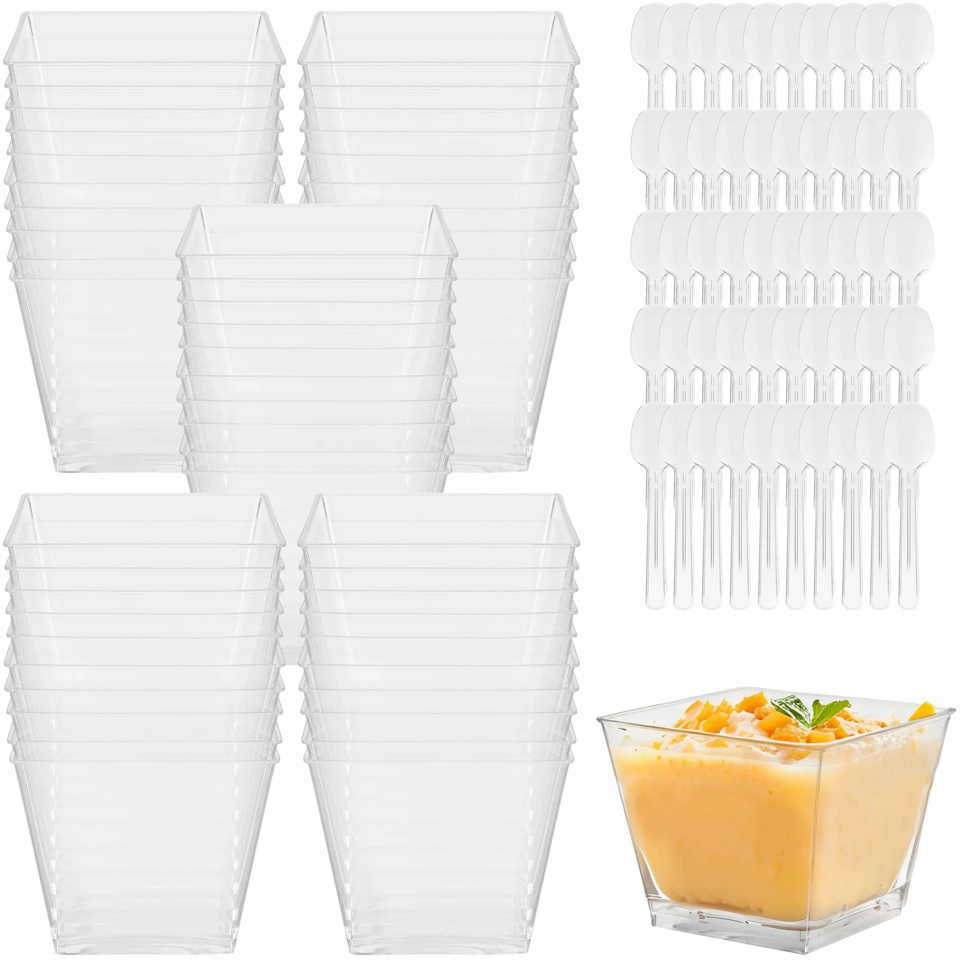 Plastikowy kubek deserowy 160 ml 4 unz 50 sztuk z łyżkami