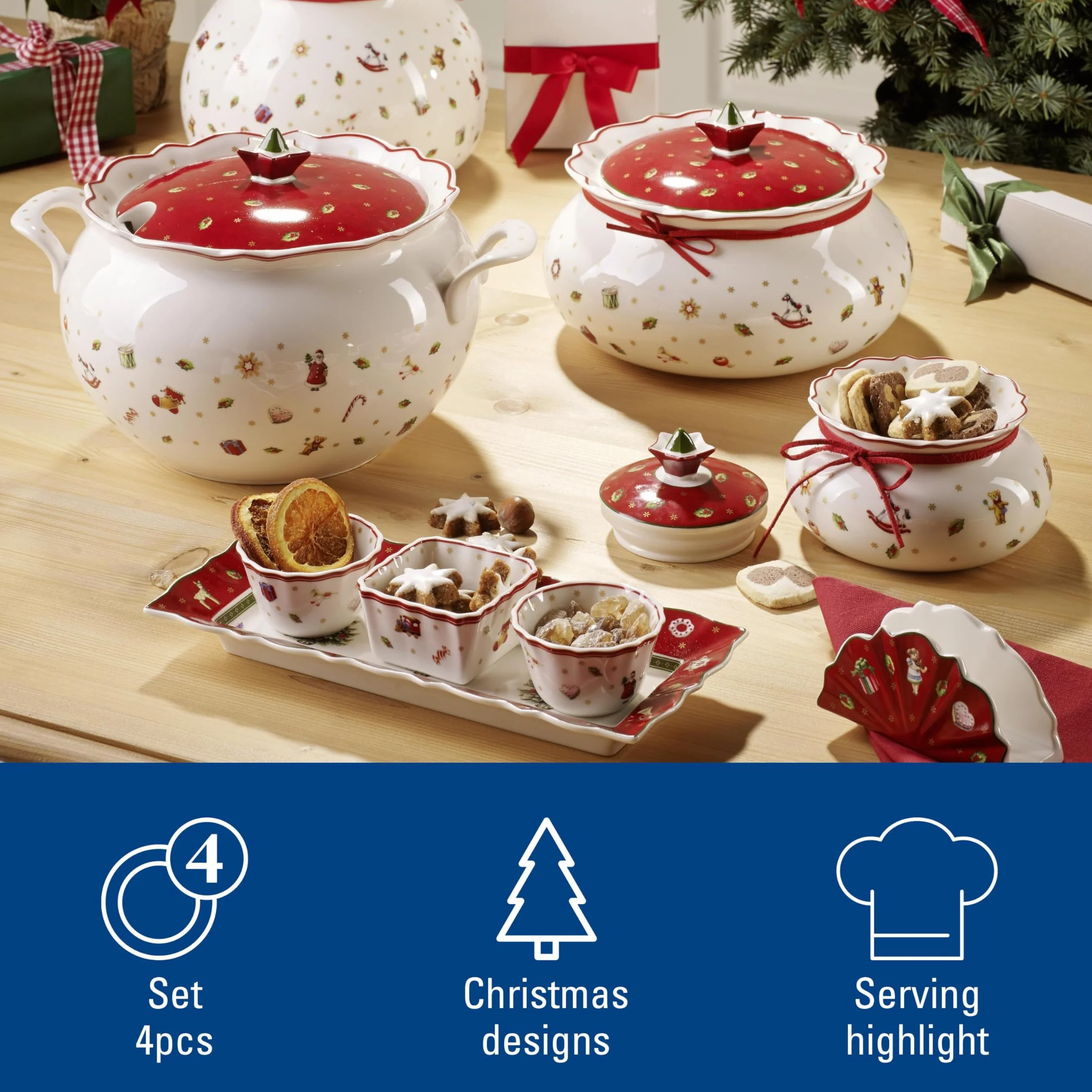 Villeroy & Boch Toy'S Delight Zestaw Naczyń do Serwowania Biały Czerwony 4 Elementy