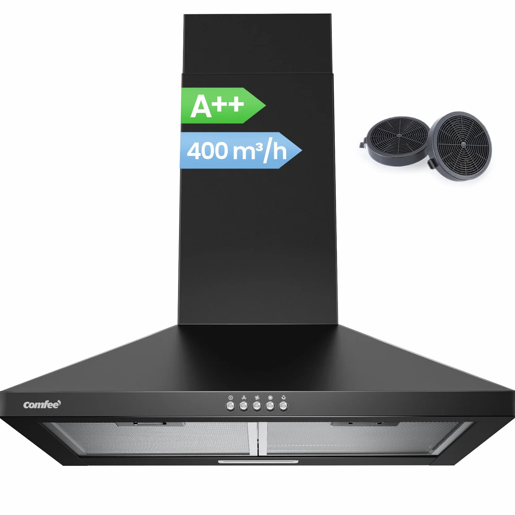 COMFEE CH60A17EM400B A++ okap kuchenny 60 cm 400 m³/h ścienny z filtrem węglowym