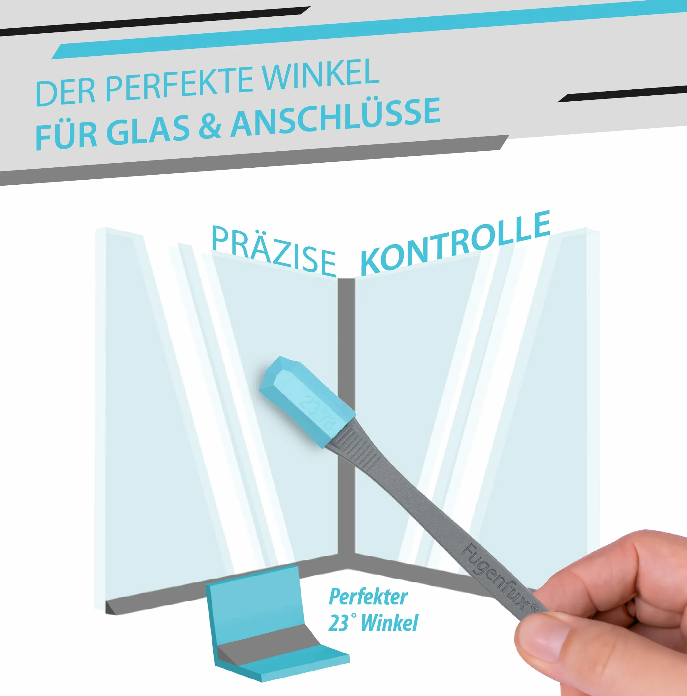 FUGENFUX® G&A 23° szkło i fugi przyłączeniowe | ściągacz do fug płaskich | zestaw 2 sztuk o rozmiarach 8 mm i 10 mm – rewolucyjna magiczna końcówka do ciasnych miejsc