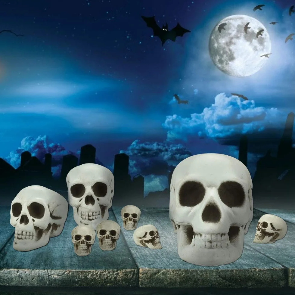 LYTIVAGEN 8 sztuk czaszek na Halloween, z tworzywa sztucznego, realistyczny szkielet, czaszka, mała dekoracja, model na Halloween, karnawał, imprezę, 3 rozmiary