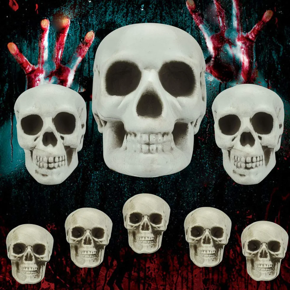 LYTIVAGEN 8 sztuk czaszek na Halloween, z tworzywa sztucznego, realistyczny szkielet, czaszka, mała dekoracja, model na Halloween, karnawał, imprezę, 3 rozmiary