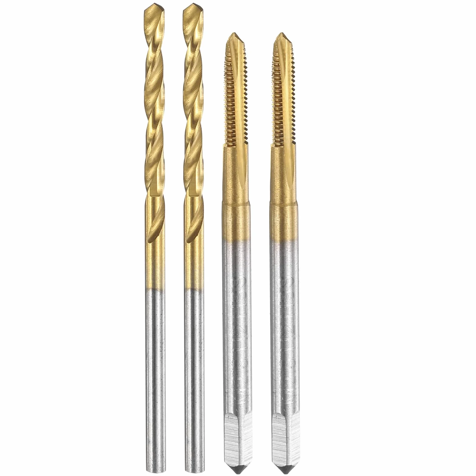 QUARKZMAN Tap and Bit Set, 2 szt. M2.5 x 0.45 Metric Spiral Point Thread Screw Taps & 2 szt. 2,1 mm Twist Bits, Titanium Coated HSS-6542 Tapping Threading Tool Kit