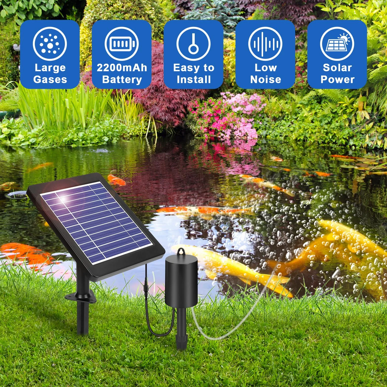 GuKKK Solar Power Air Pump Kit, Solar Oxygen Pump for Aquarium 4W Solar Staw Aerator Węże i Kamienie Wentylacyjne Do Zbiornika Ryb, Staw Rybny