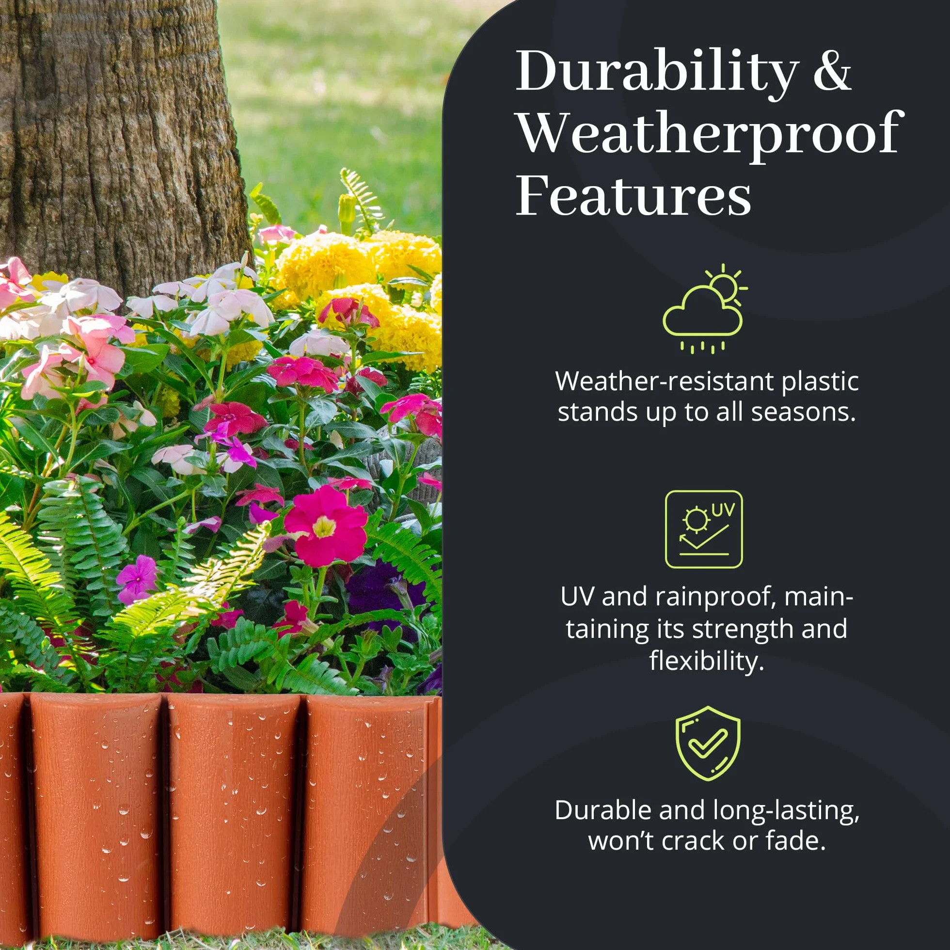 GARDENIX 2,5 m wygląd drewna kwiat łóżko granicy granicy trawnik krawędź ogród palisada łóżko ogrodzenie (2,5 m, zielony)