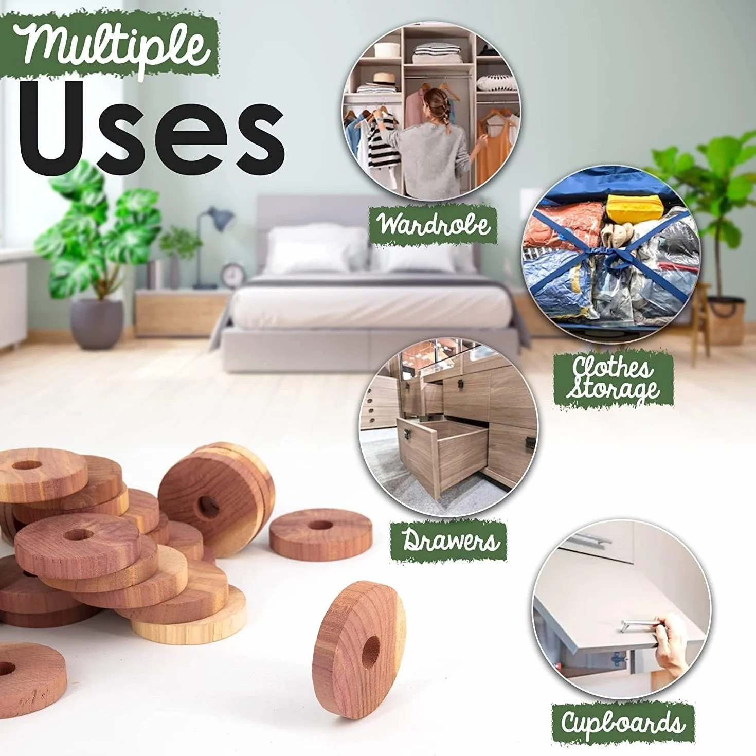ecoKiwi Odstraszacz moli, pierścienie cedrowe, 55 sztuk, 100% naturalne kulki cedrowe, produkty przeciw molom, olejki cedrowe, odstraszacz moli, do pokoi i ubrań, kulki na ćmy, do szafy, z papierem
