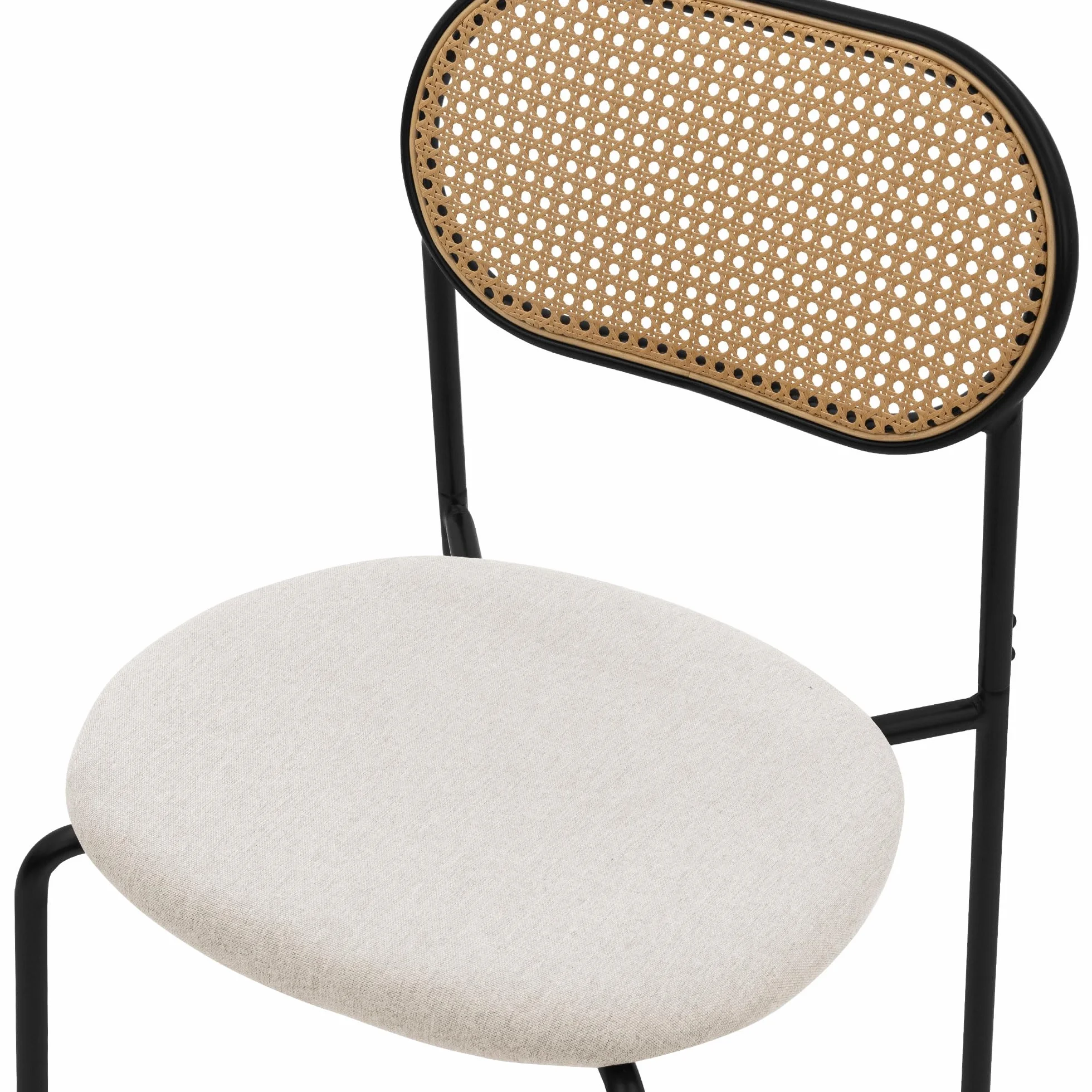 ML-Design zestaw 4 bezowych krzesel do jadalni, krzesla kuchenne z rattanowym oparciem, krzesla tapicerowane z zakrzywionym oparciem z siatki metalowymi nogami, krzesla tapicerowane bez podlokietników