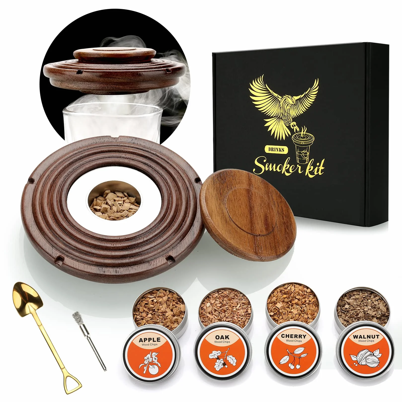Prezenty dla mężczyzn – zestaw do wędzenia whisky z 4 drewnianymi wiórami do whisky, burbona, zestaw do wędzenia koktajli Old Fashioned, prezenty whisky dla taty, męża i miłośników koktajli