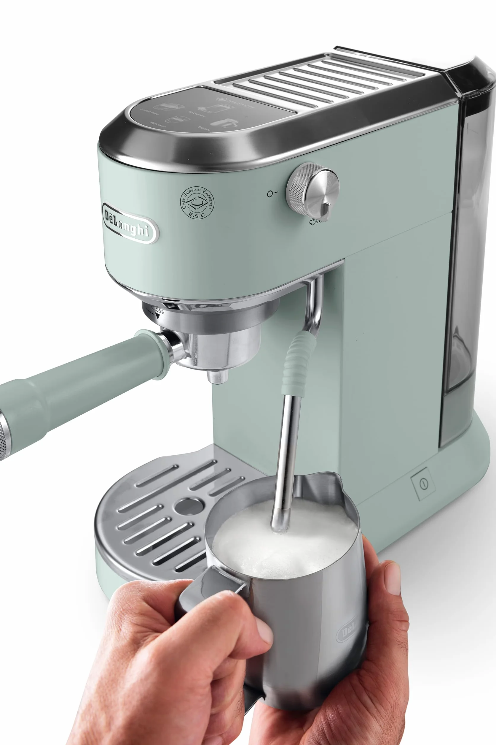 De'Longhi Dedica Duo EC890.GR ręczny ekspres do kawy do espresso, cappuccino i cold brew, barista, wyrzutnia parowa My LatteArt, wyświetlacz dotykowy, 15 cm