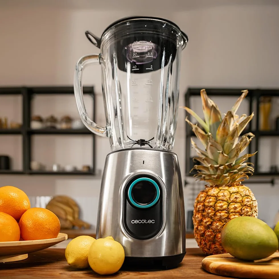 Cecotec Blender do kubków Power Black Titanium 2000MAX Inox Pro. 1800W, 27800 obr./min, 8 ostrzy tytanu, czarny dzbanek ze szkła 1,8 l, 2 prędkości, puls, siekacz lodu, zmywarka, filtr płynny, stal