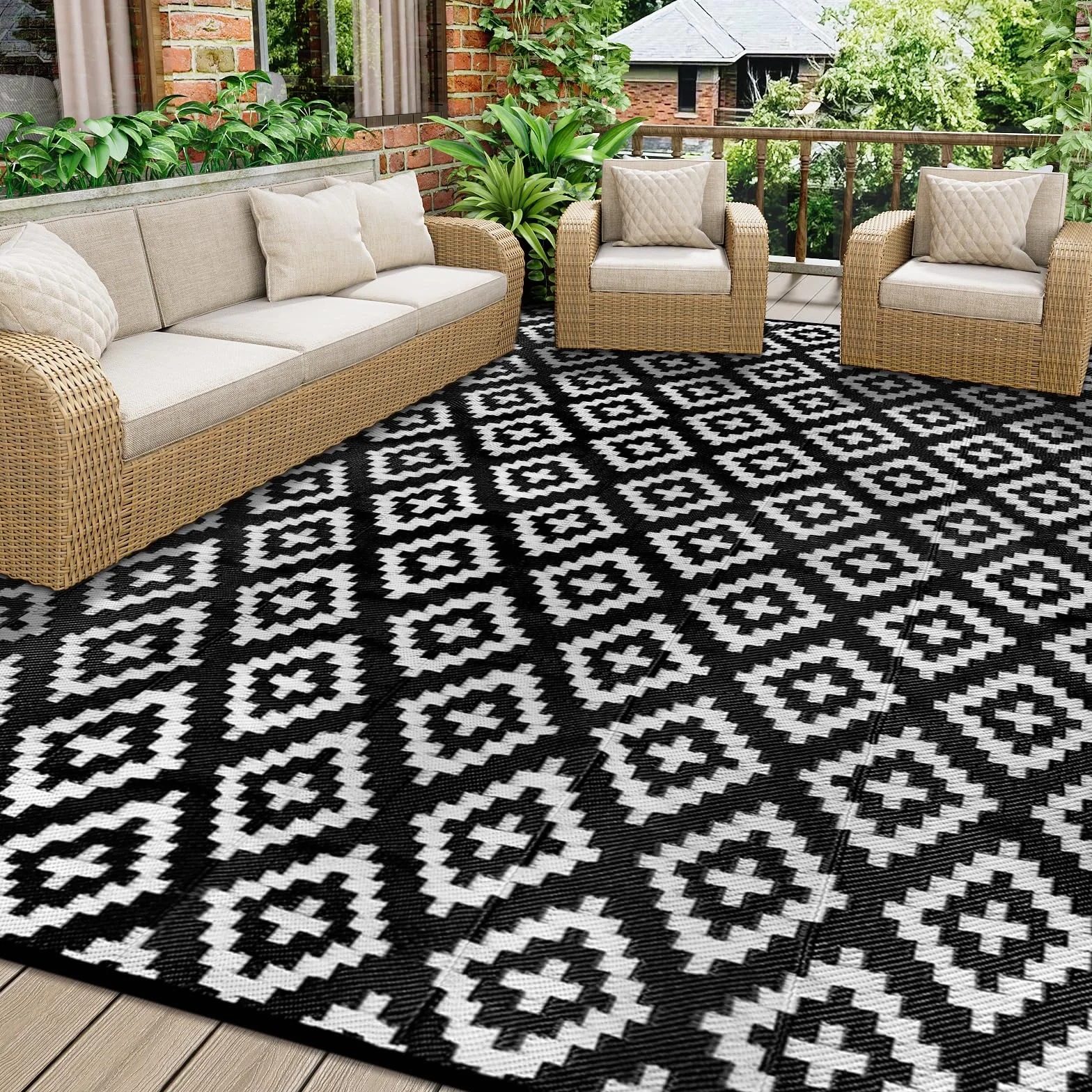 Homcomodar Dywan do użytku na zewnątrz, do patio, 180 x 270 cm, tworzywo sztuczne, słomkowy, odporny na działanie promieni UV, mata kempingowa, wodoodporna, dwustronna, na grilla, piknik, balkon,