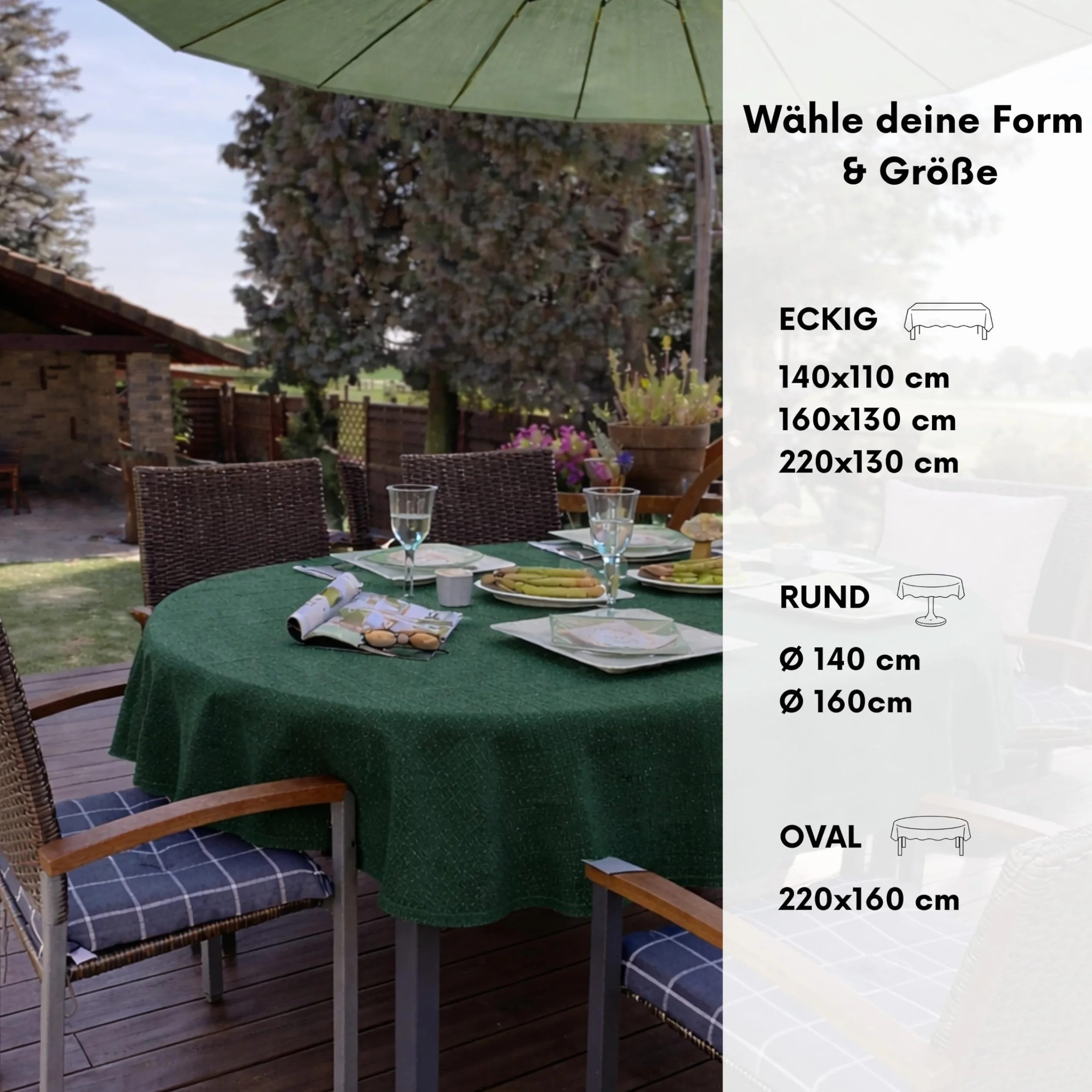 Brandsseller Obrus na stół ogrodowy, z pianki, odporny na warunki atmosferyczne, antypoślizgowy, do ogrodu, na balkon i na kemping – zielony, owalny, 160 x 220 cm