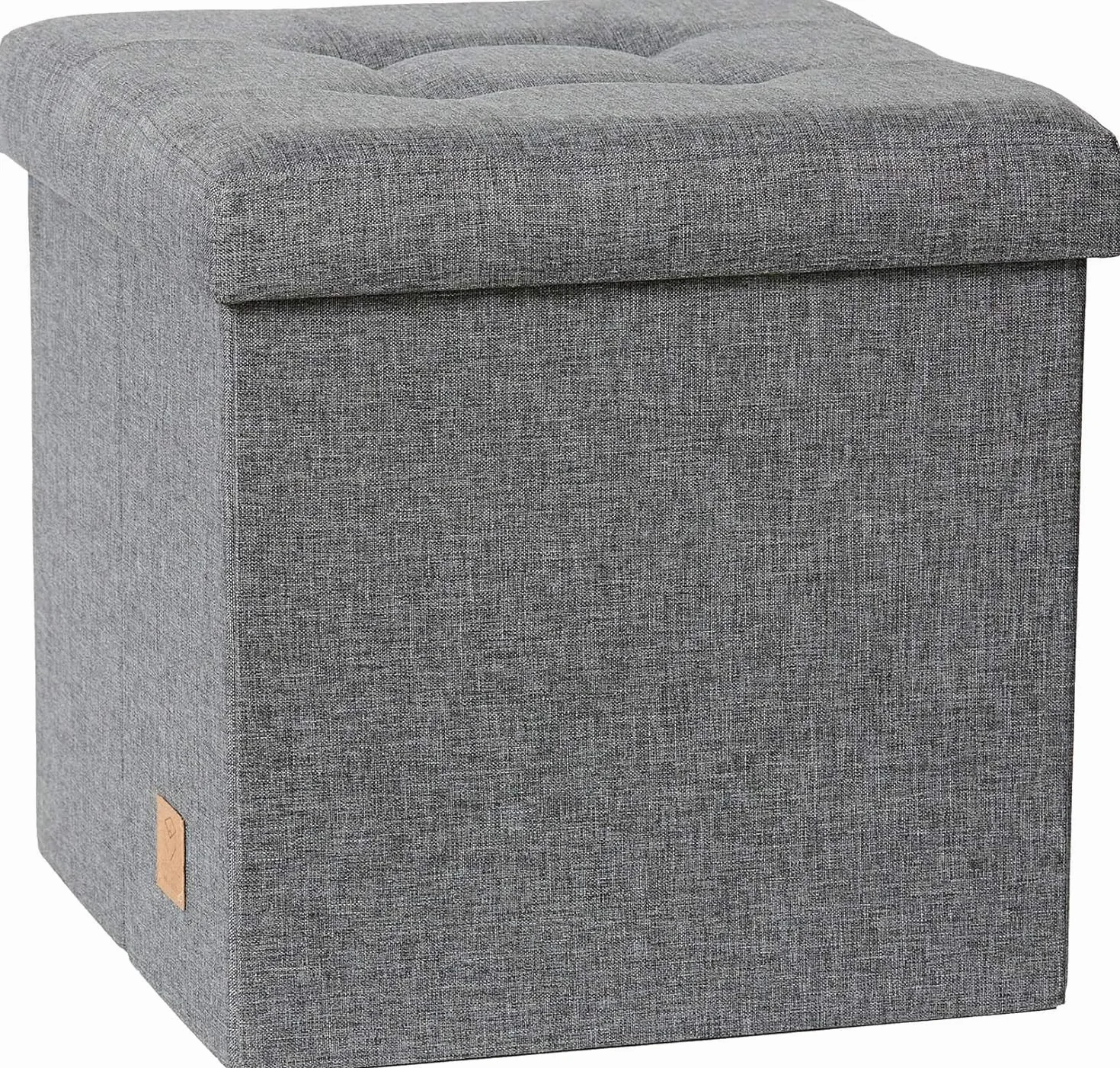 Love IT Store IT Taboret premium z miejscem do przechowywania – taboret z wysokiej jakości tkaniny lnianej – wzmocniony drewnem – wygodny i bardzo stabilny – szary – 38 x 38 x 38 cm