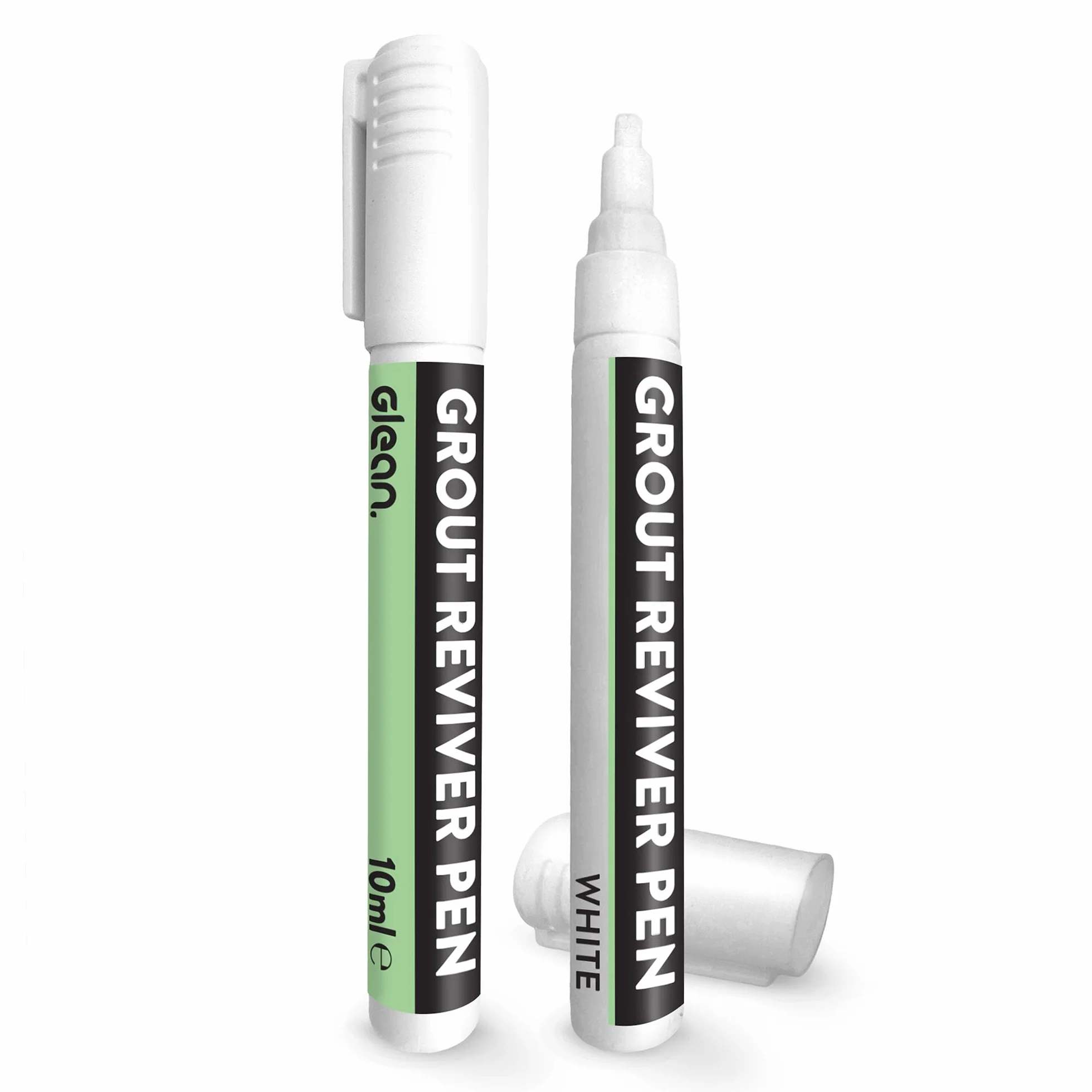 GLEAN Długopisy do fug, białe, 2 x 10 ml, wybielacz do fug do płytek łazienkowych, pisak do fug, przywracanie odbarwionych i wyblakłych fug płytek, łatwy w użyciu, biały
