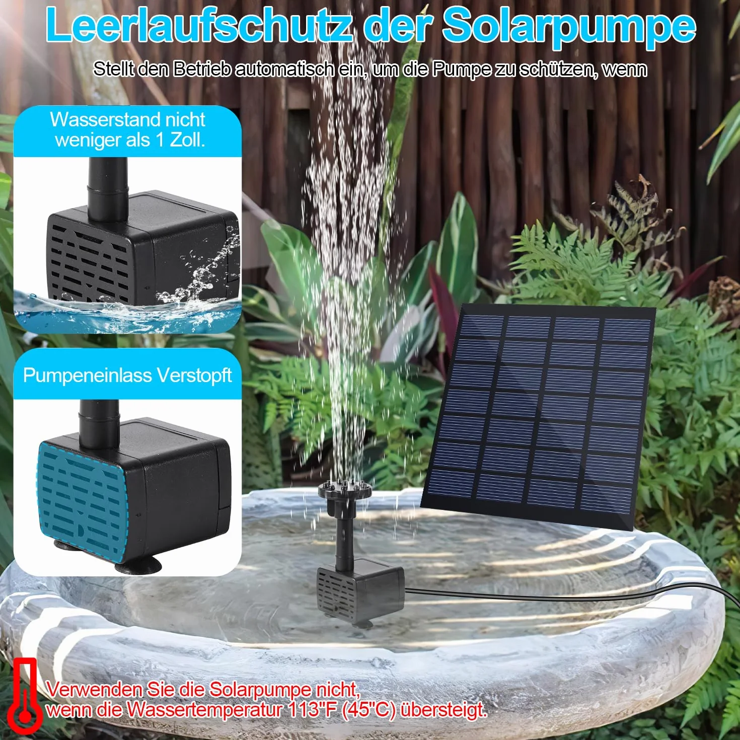 Sonnewelt Solarna fontanna, bezszczotkowa pompa do stawu 7 V, 1,5 W, solarna pompa wodna z 10 stylami fontanny, do zabaw wodnych, stawów, łaźni ptaków, ogrodu