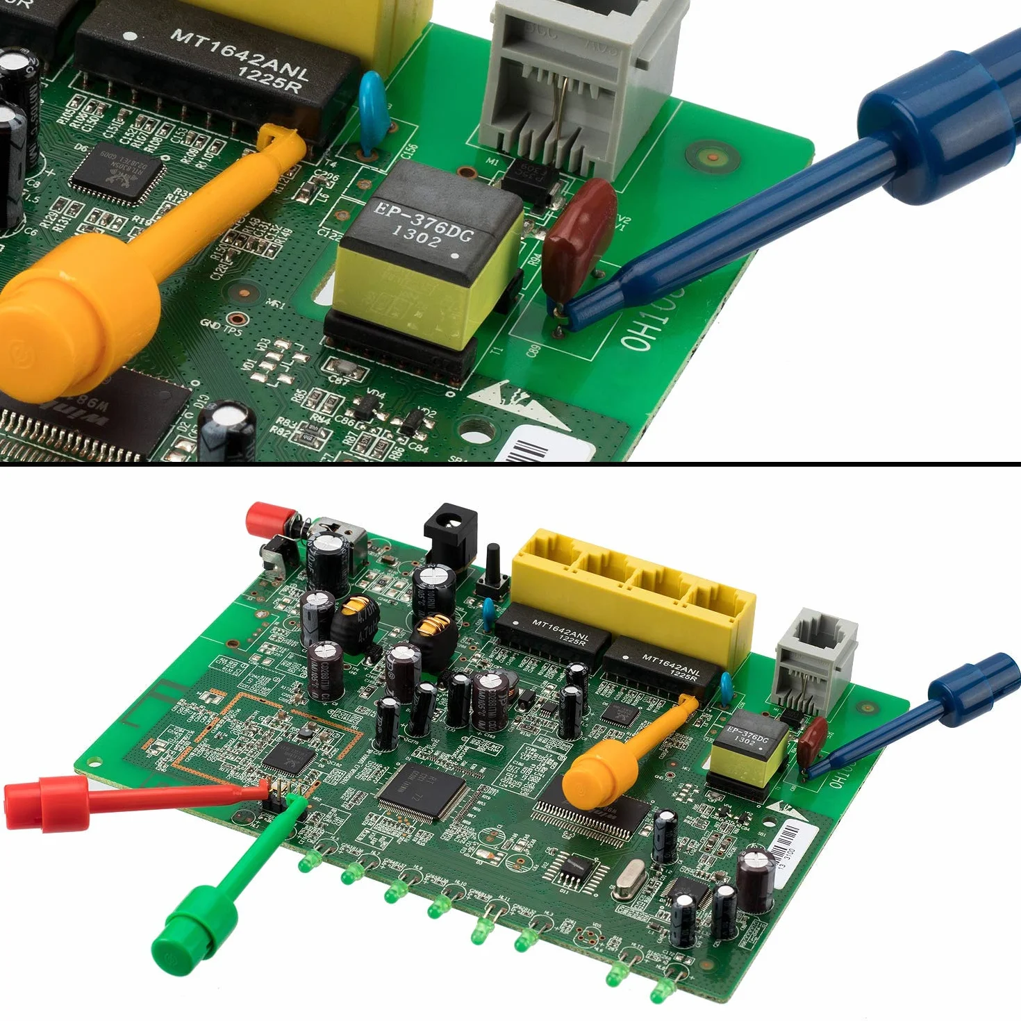 RUNCCI-YUN 30 szt. Mini zacisk sprężynowy z hakiem testowym, multimetr przewód testowy klips elektroniczny mini sonda testowa, chwytak sondy, do PCB SMD IC (czerwony, niebieski, czarny, żółty, zielony